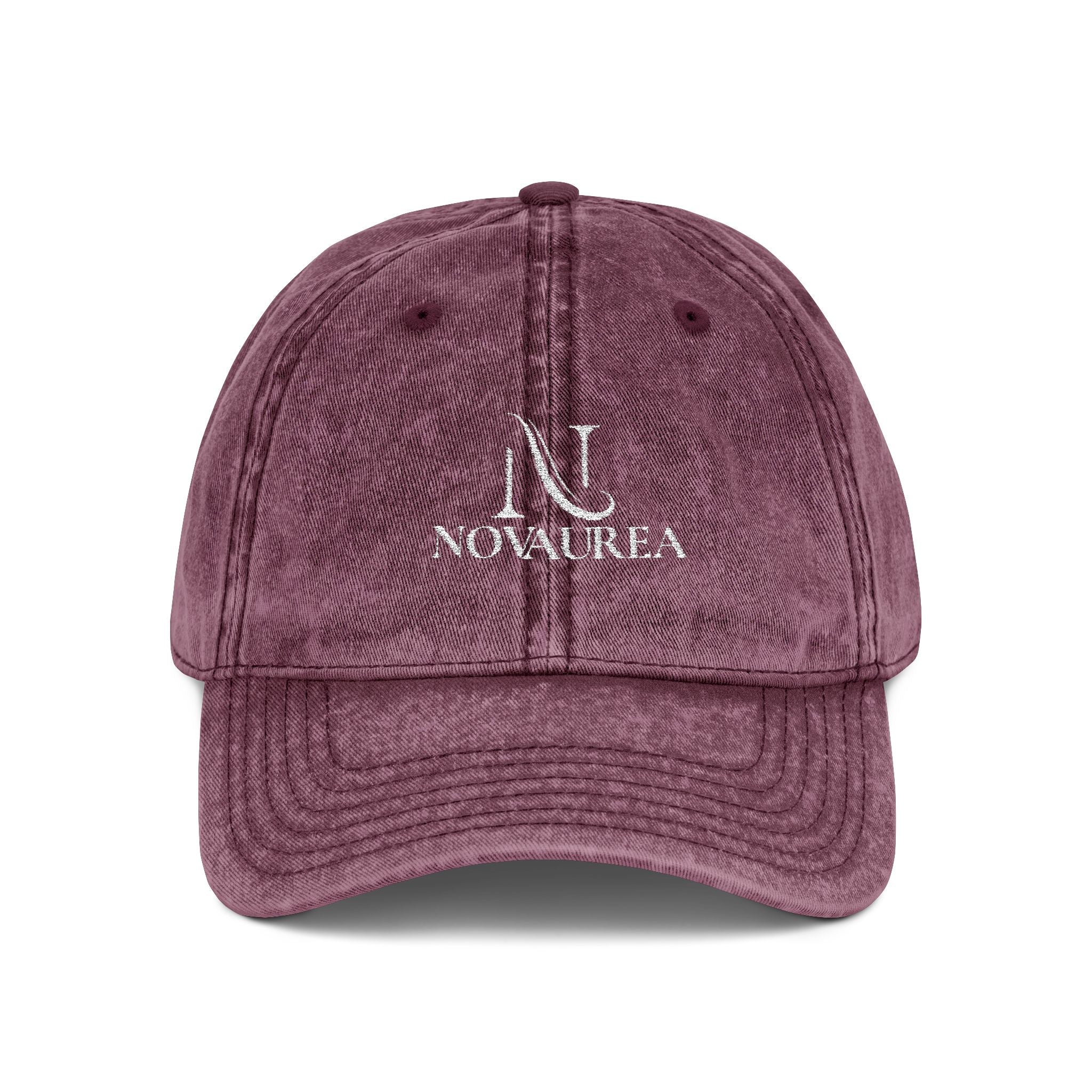 Vintage Embroidered Cap — Distressed Cotton Baseball Hat with 'NOVUREA' Logo
