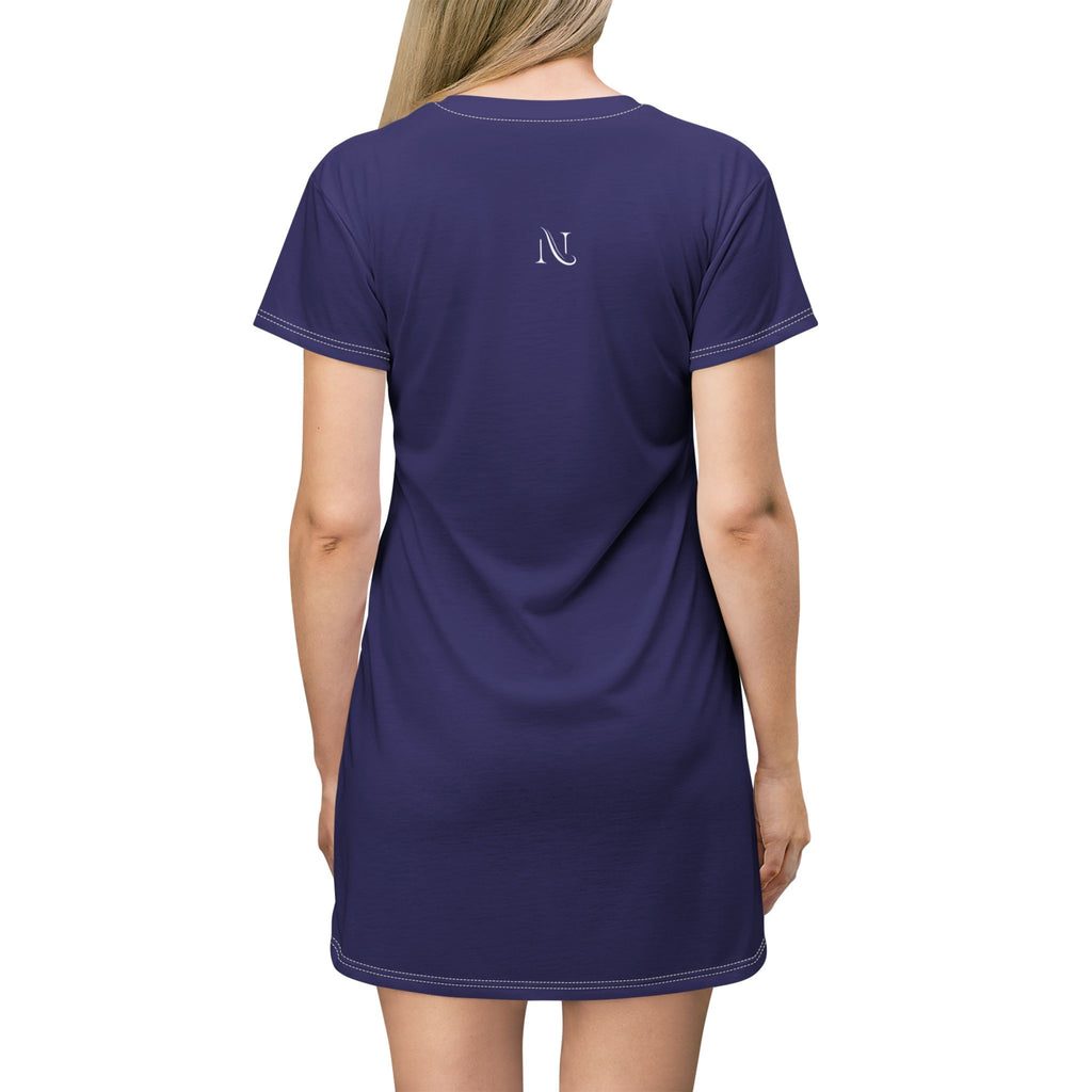 Copy of T-Shirt Dress — Minimal 'Nova Area' Logo Navy Blue AOP Dress