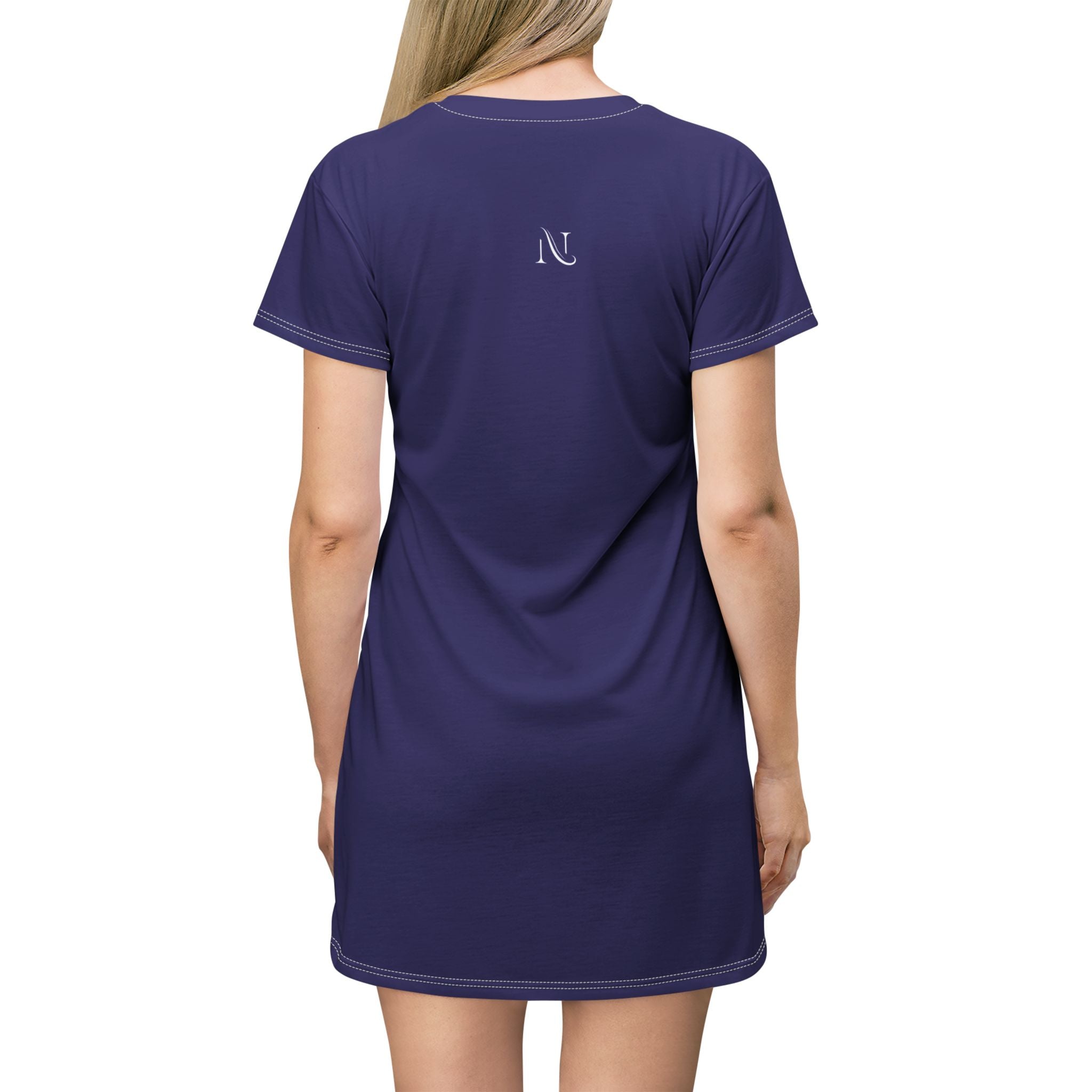 Copy of T-Shirt Dress — Minimal 'Nova Area' Logo Navy Blue AOP Dress