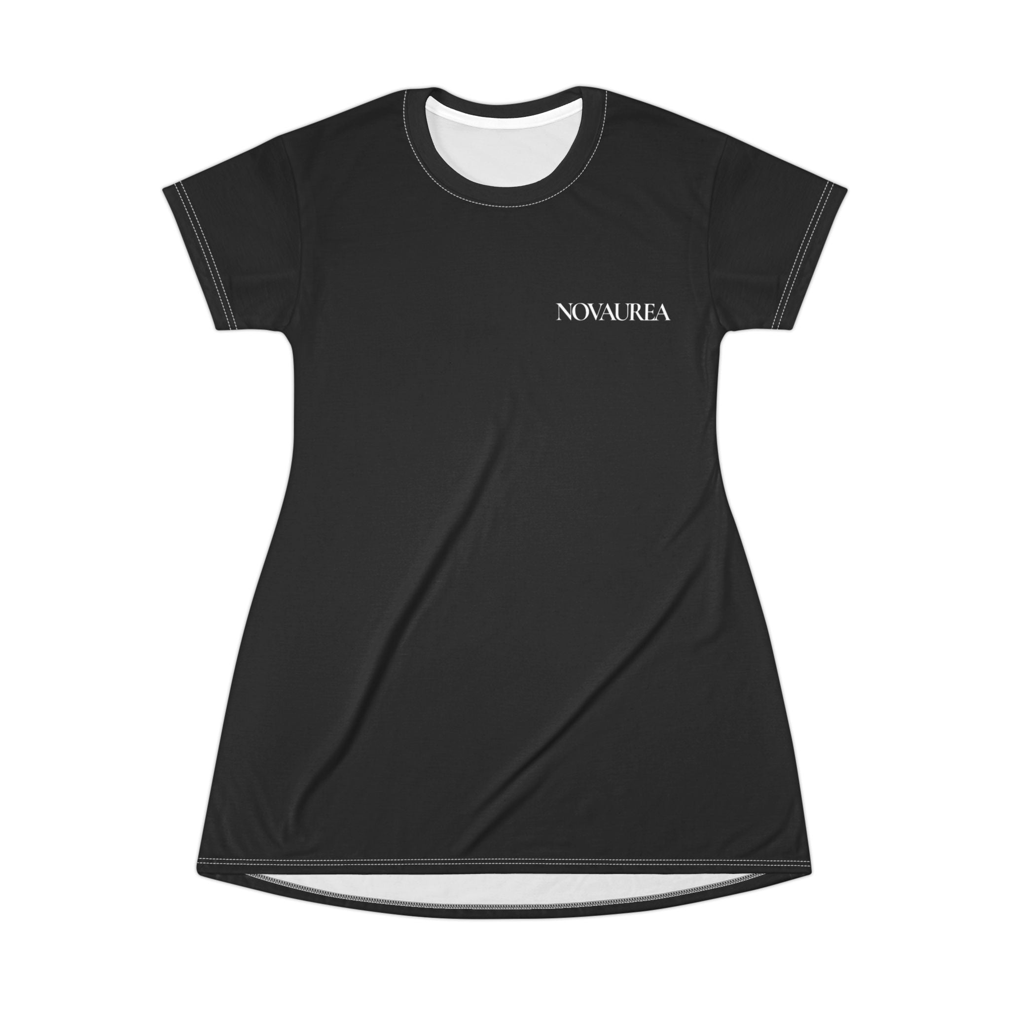 T-Shirt Dress — Minimal 'Nova Area' Logo Black AOP Dress