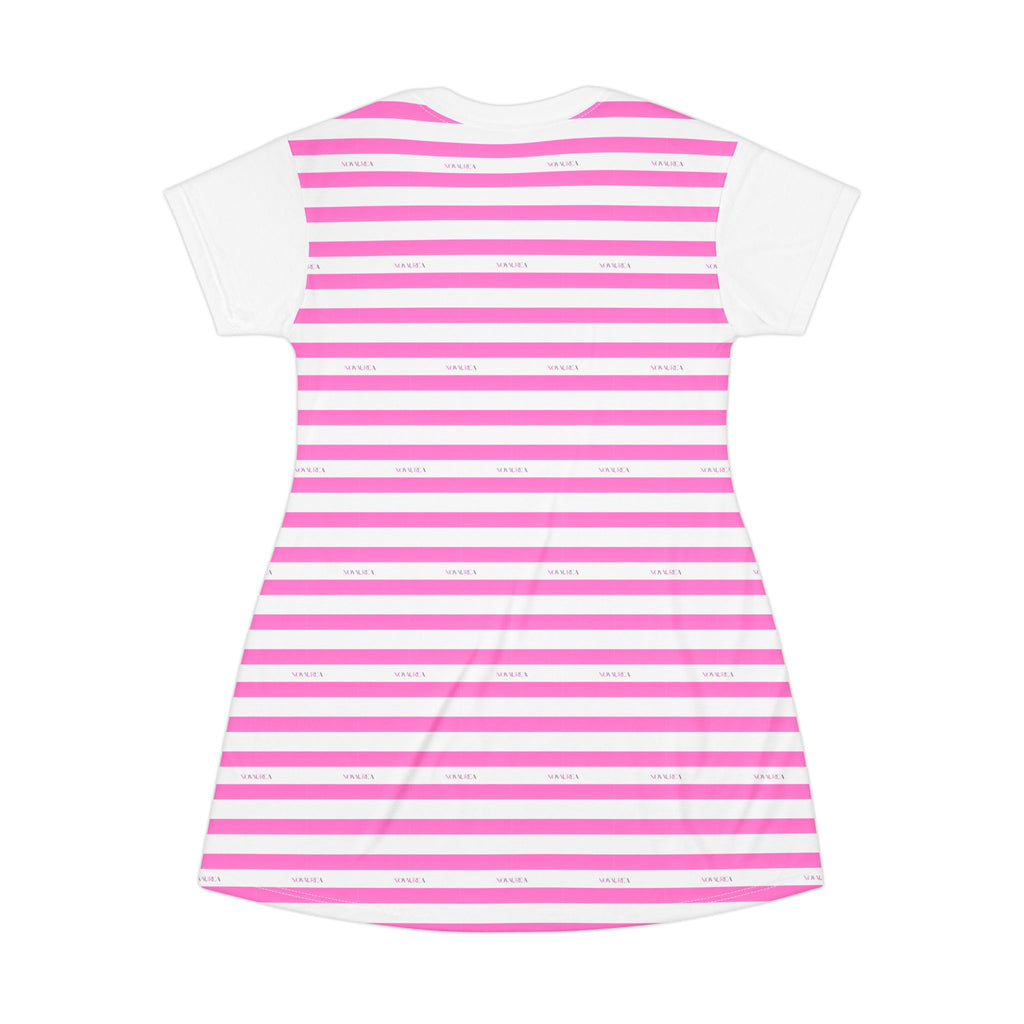 Pink Striped T-Shirt Dress — Casual Summer A-Line Tee Dress
