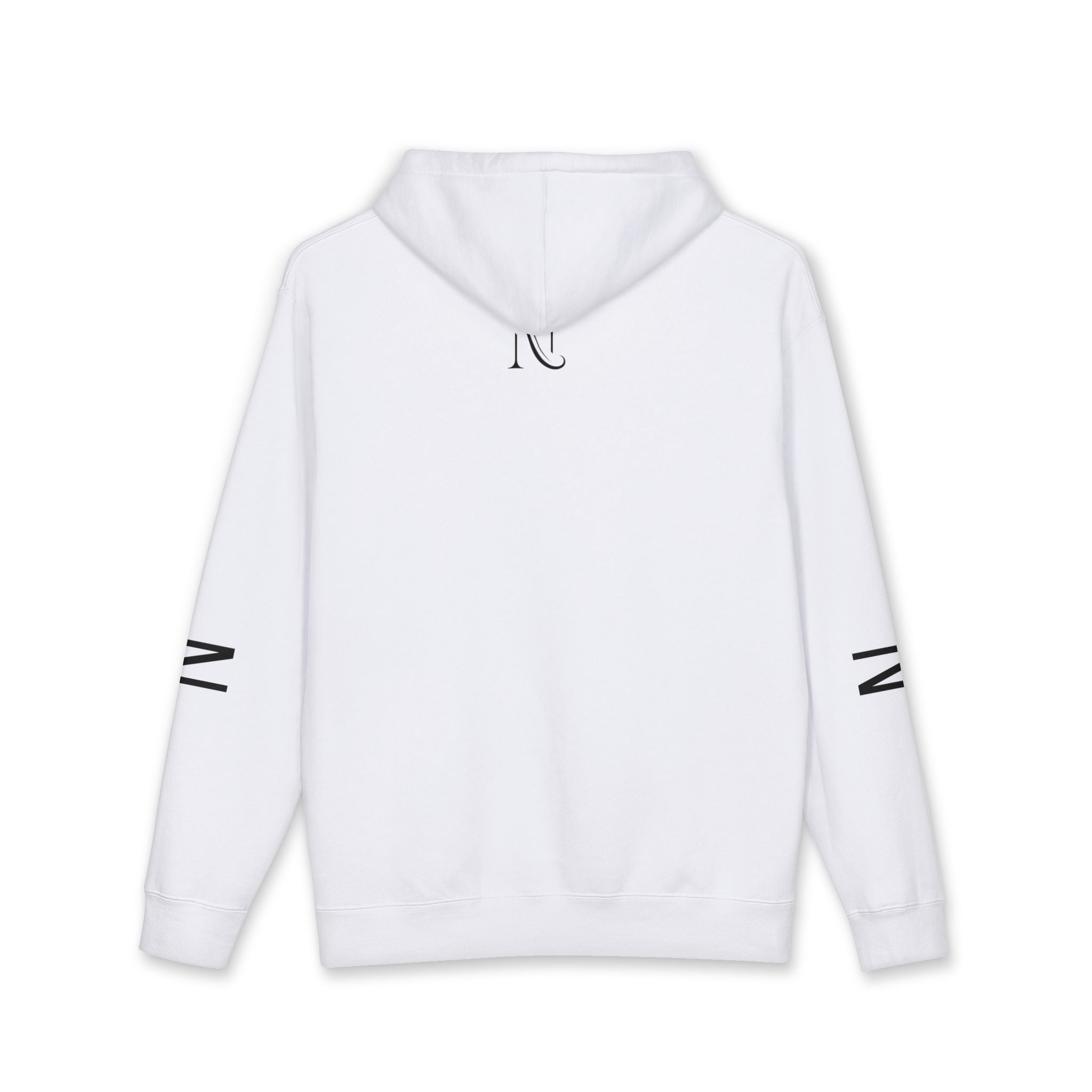 Novaurea Minimal Logo Hoodie — White Pullover with Sleeve Accents