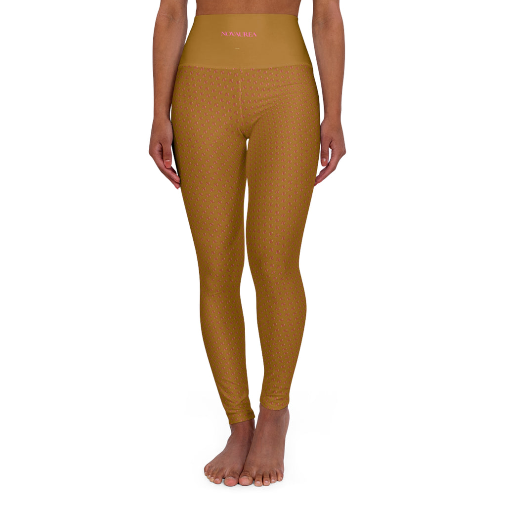 Pinkett High-Waisted Golden Yoga Leggings — Cute All-Over-Print Activewear
