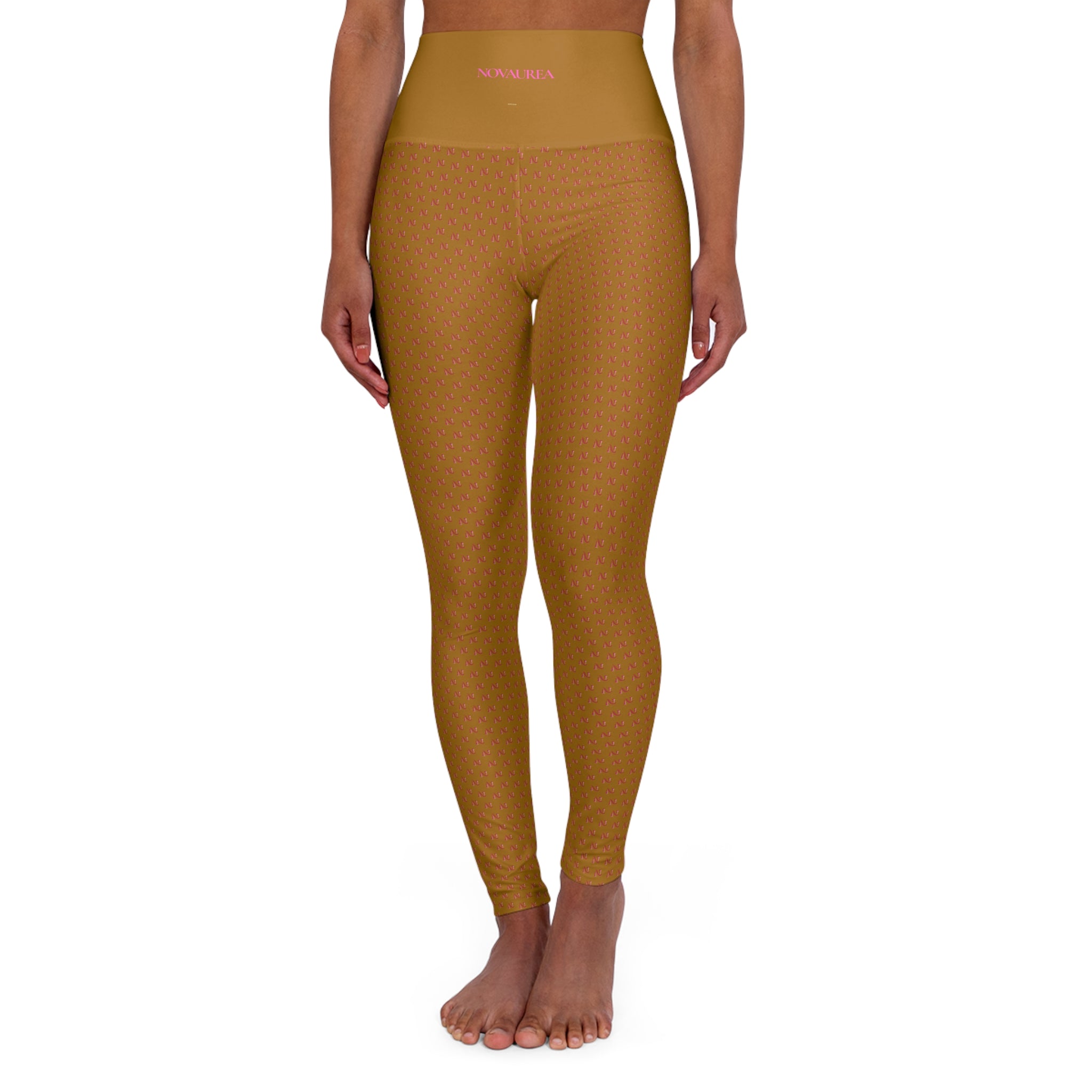 Pinkett High-Waisted Golden Yoga Leggings — Cute All-Over-Print Activewear