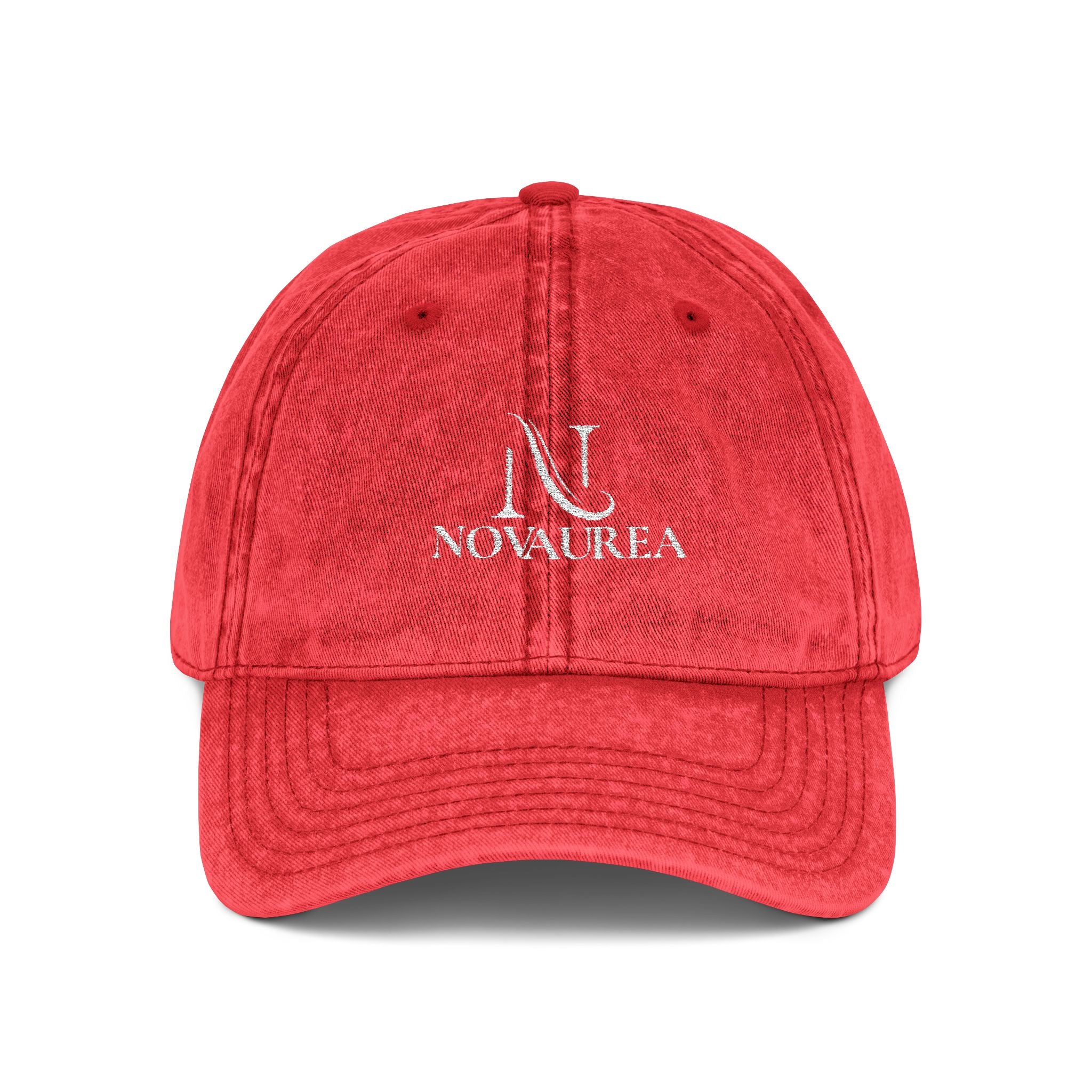 Vintage Embroidered Cap — Distressed Cotton Baseball Hat with 'NOVUREA' Logo