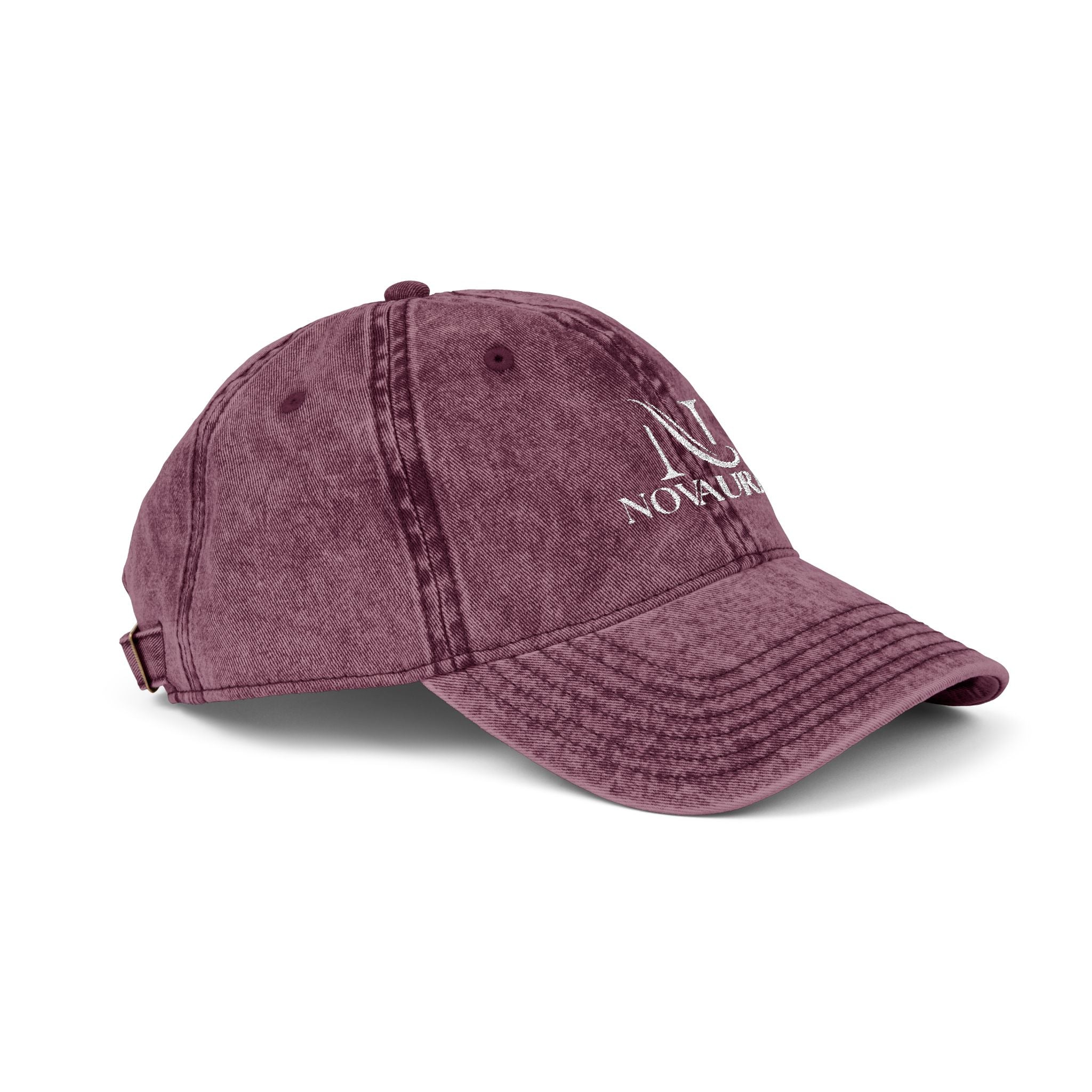 Vintage Embroidered Cap — Distressed Cotton Baseball Hat with 'NOVUREA' Logo