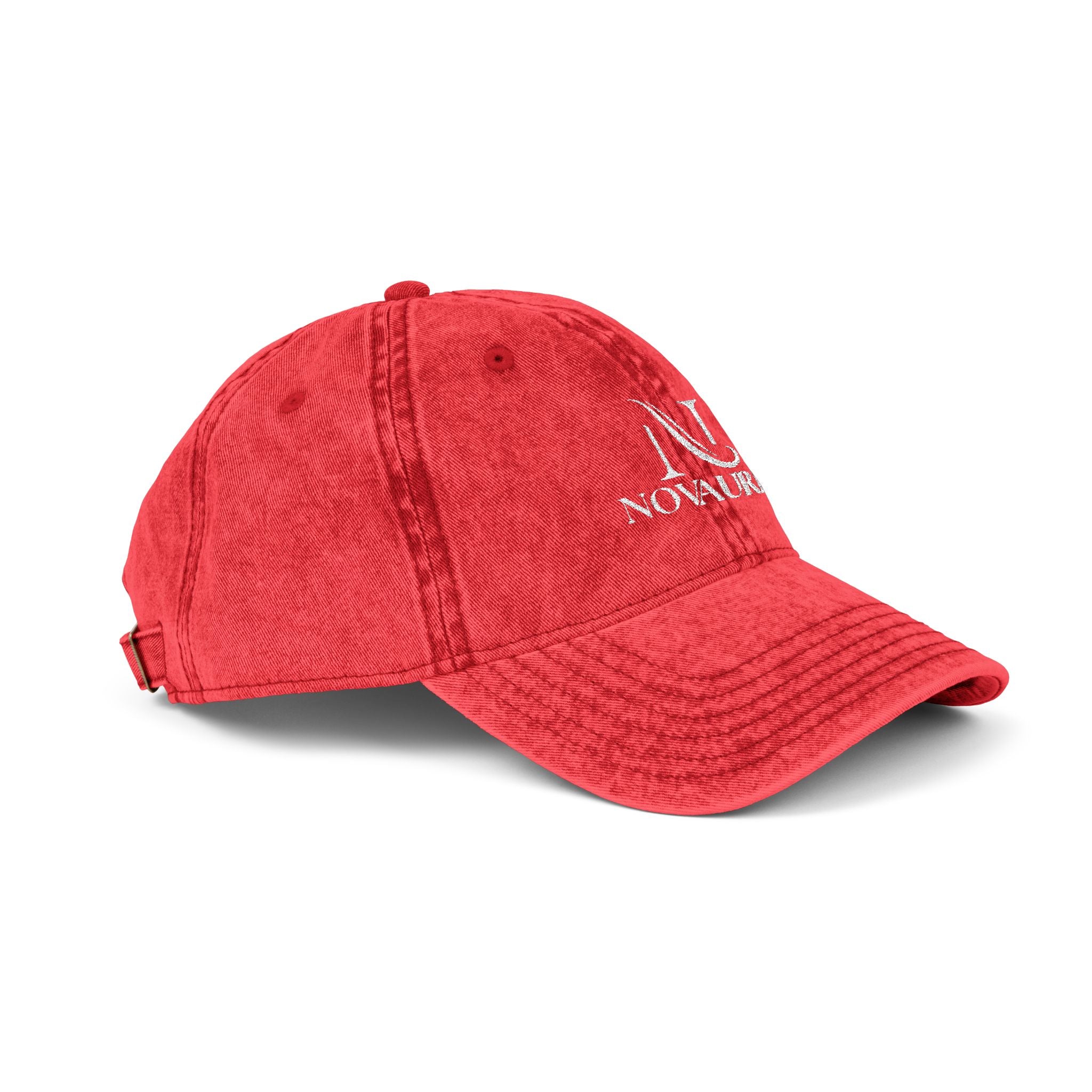 Vintage Embroidered Cap — Distressed Cotton Baseball Hat with 'NOVUREA' Logo