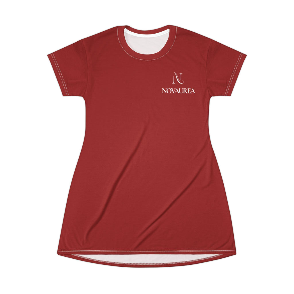 T-Shirt Dress — Minimal 'Nova Area' Logo Red AOP Dress