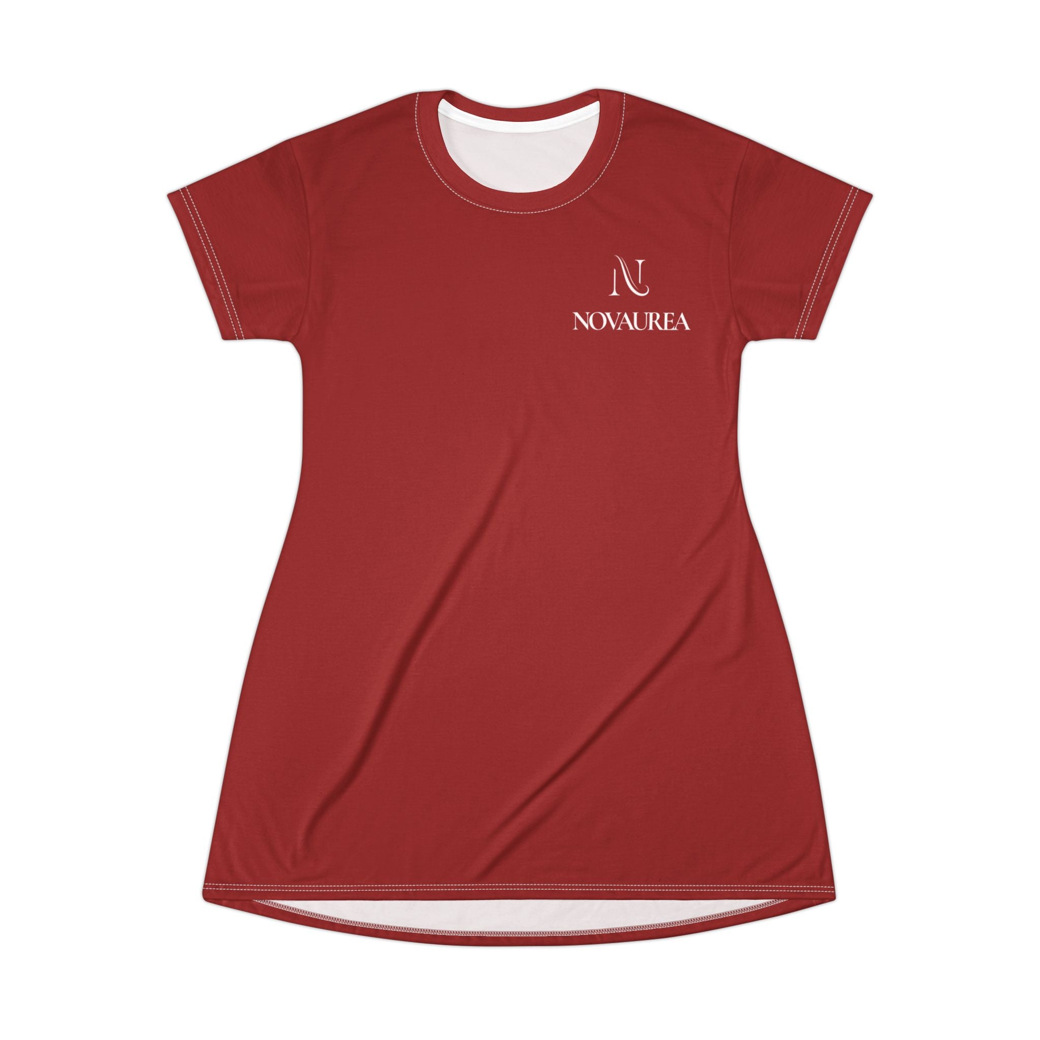 T-Shirt Dress — Minimal 'Nova Area' Logo Red AOP Dress