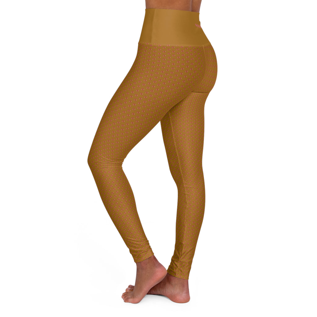 Pinkett High-Waisted Golden Yoga Leggings — Cute All-Over-Print Activewear