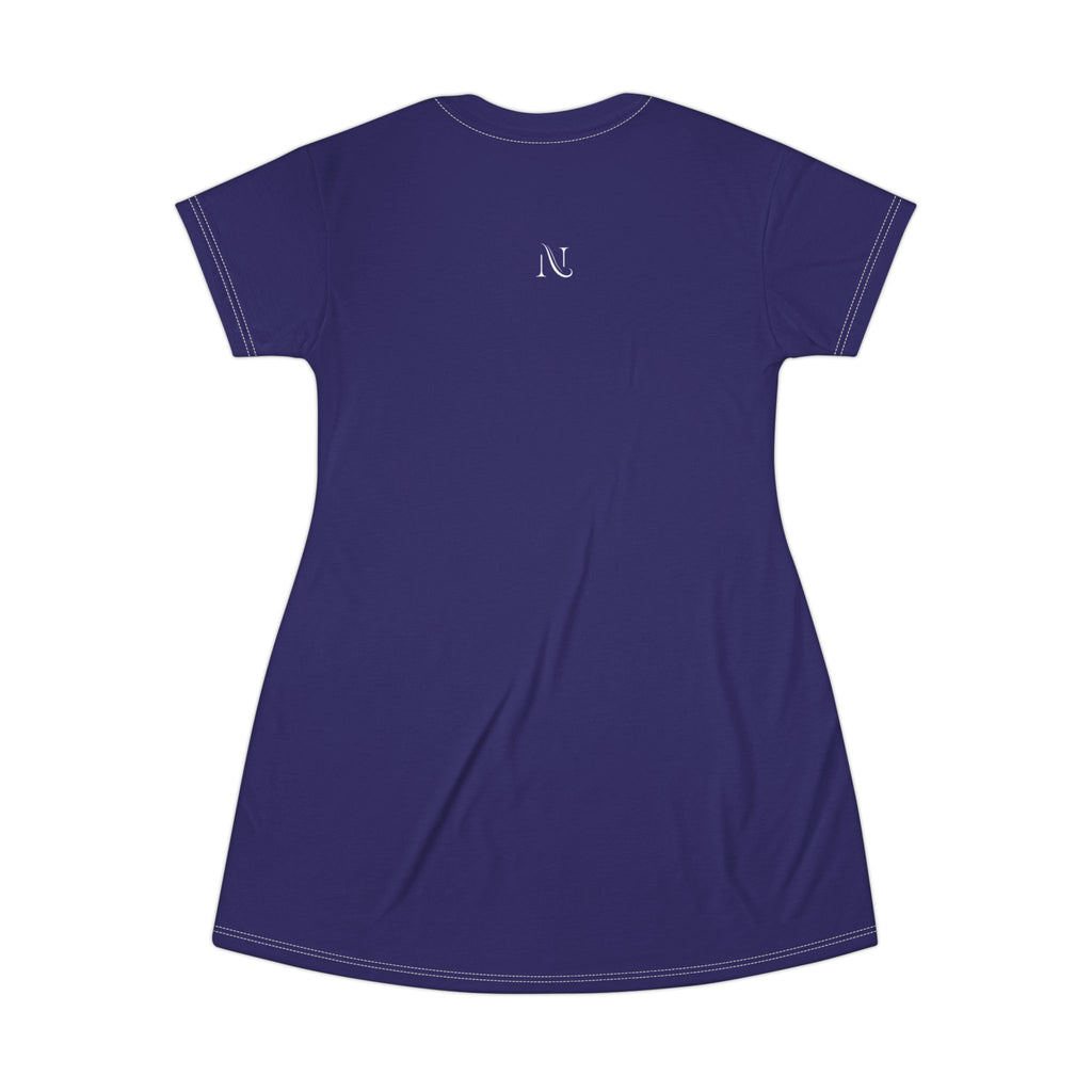 Copy of T-Shirt Dress — Minimal 'Nova Area' Logo Navy Blue AOP Dress