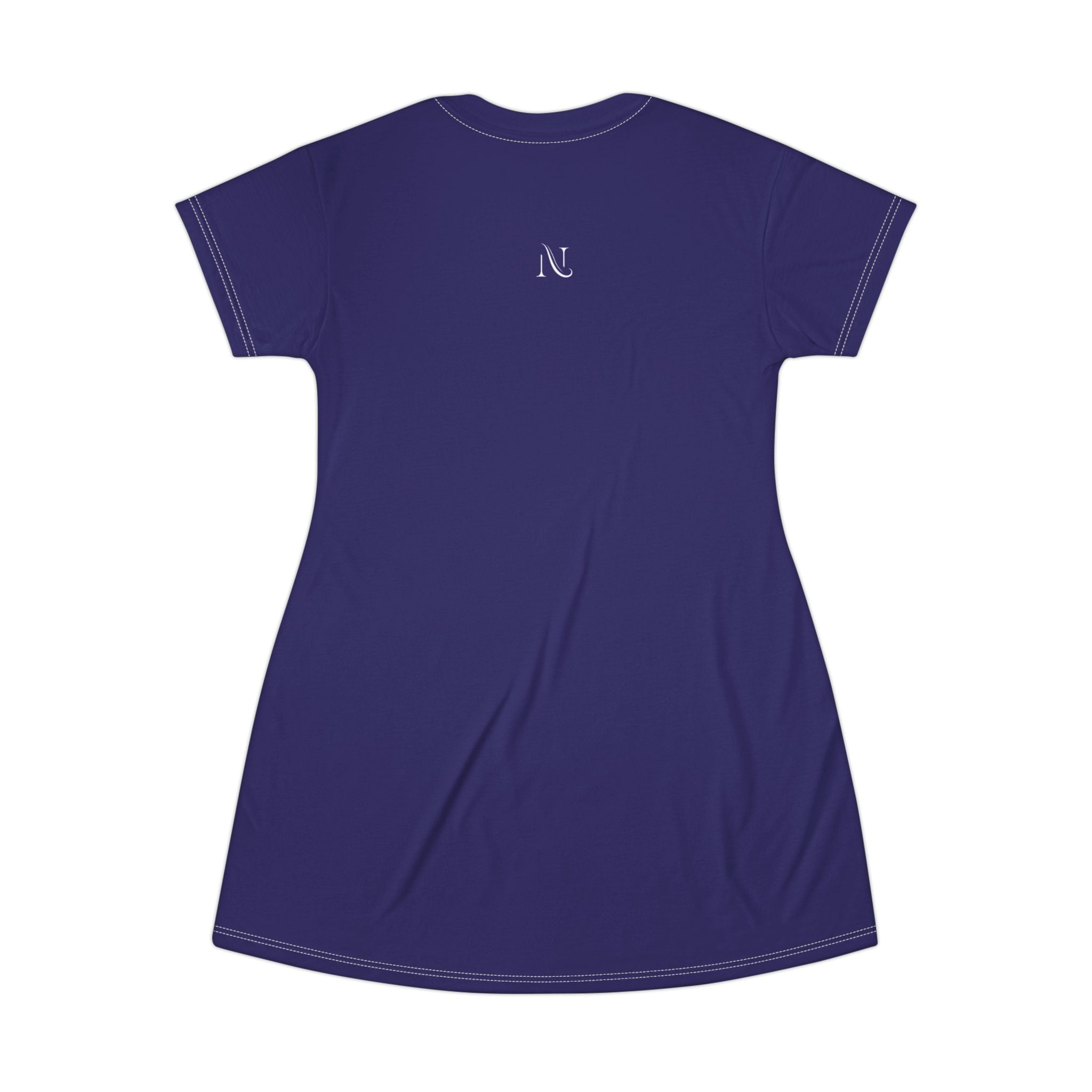 Copy of T-Shirt Dress — Minimal 'Nova Area' Logo Navy Blue AOP Dress