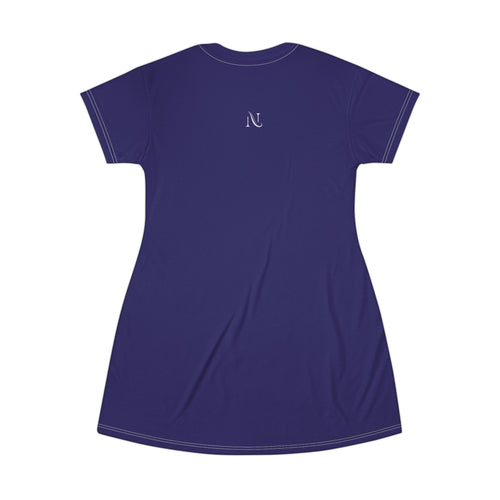 Copy of T-Shirt Dress — Minimal 'Nova Area' Logo Navy Blue AOP Dress