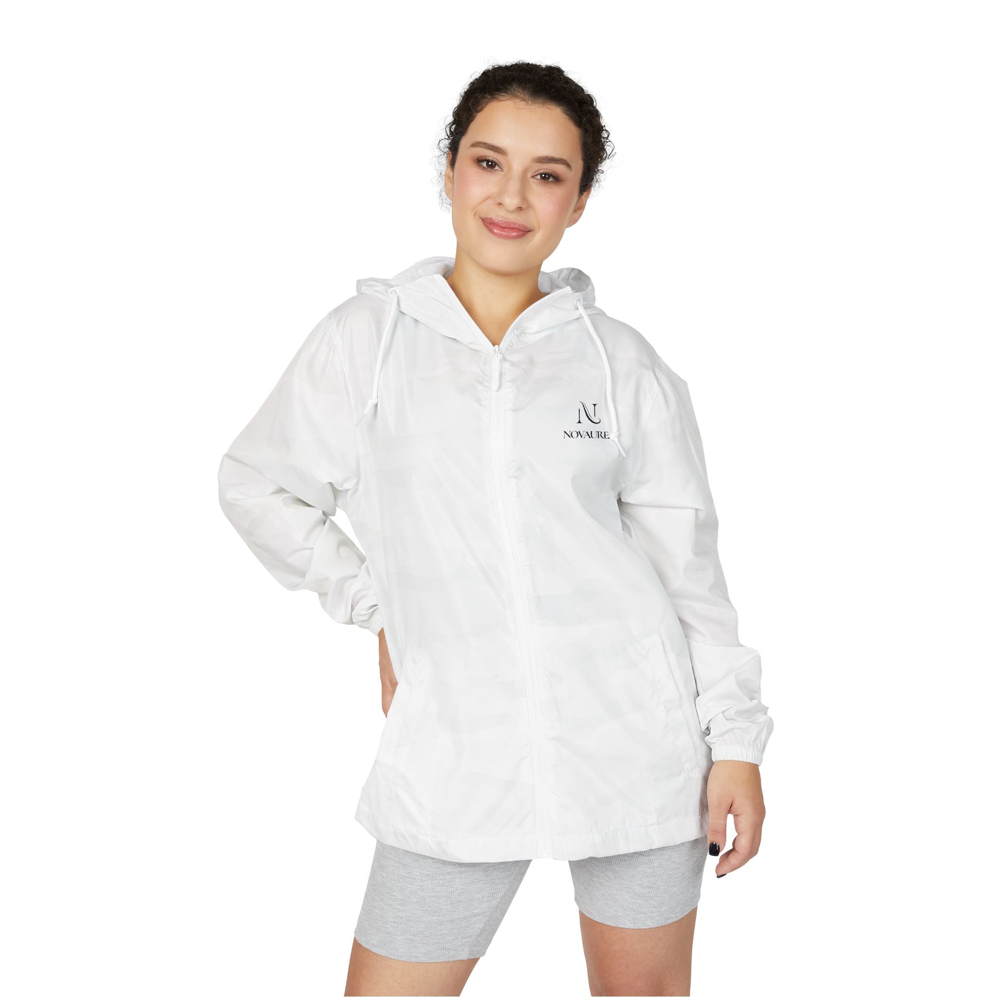 Windbreaker Jacket — Minimalist White Camo with Small Chest Logo
