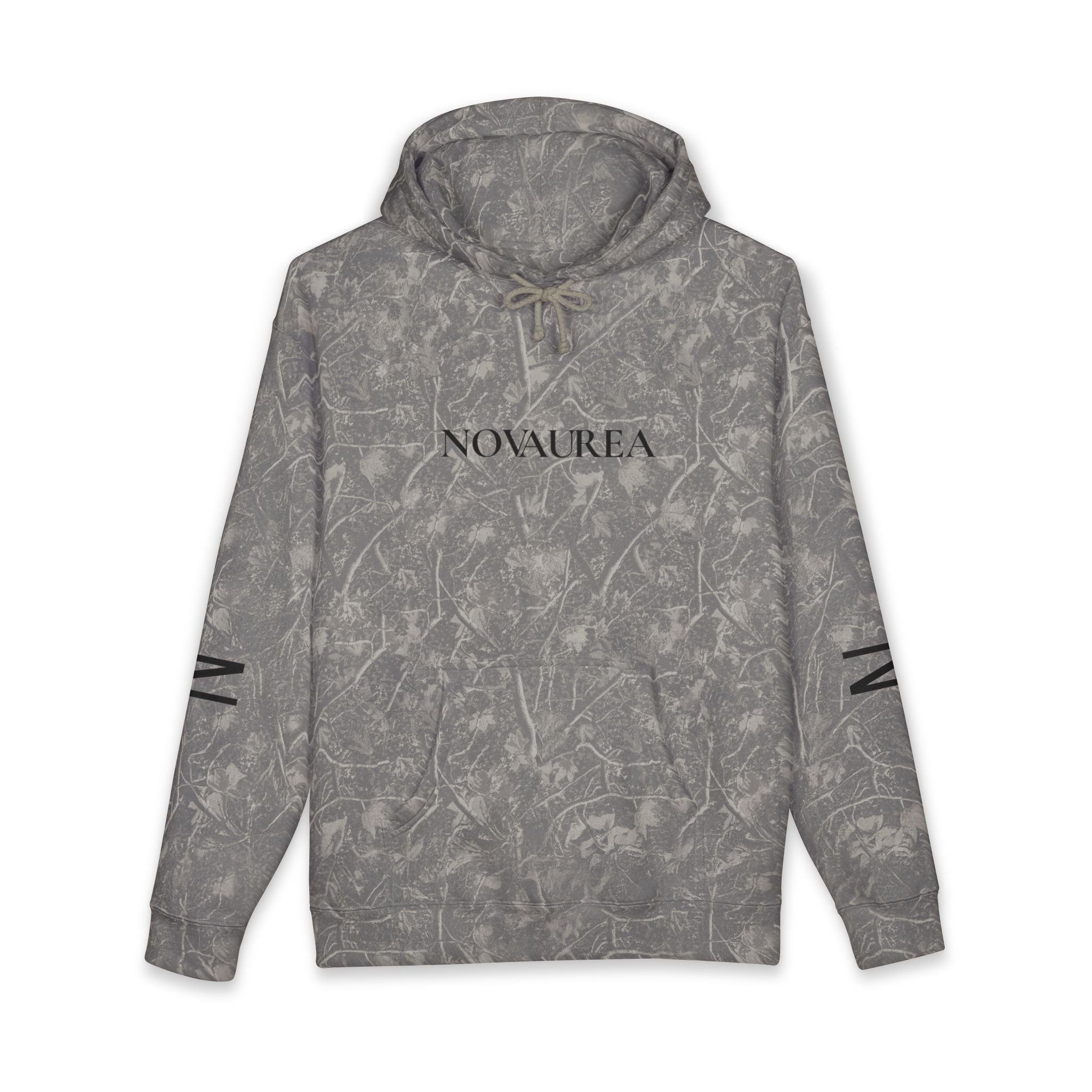Novaurea Minimal Logo Hoodie — White Pullover with Sleeve Accents