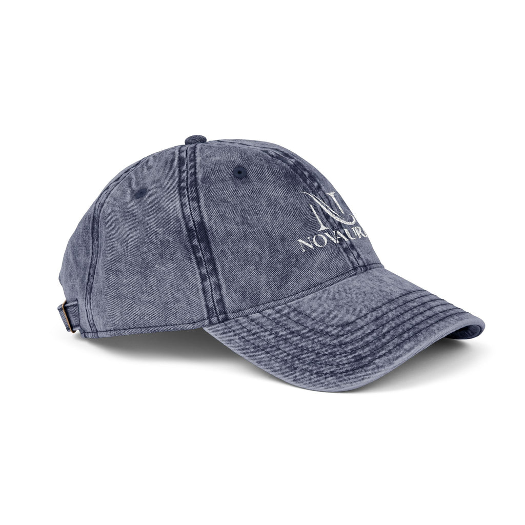 Vintage Embroidered Cap — Distressed Cotton Baseball Hat with 'NOVUREA' Logo
