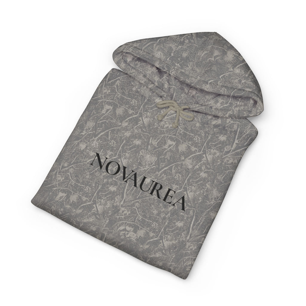 Novaurea Minimal Logo Hoodie — White Pullover with Sleeve Accents