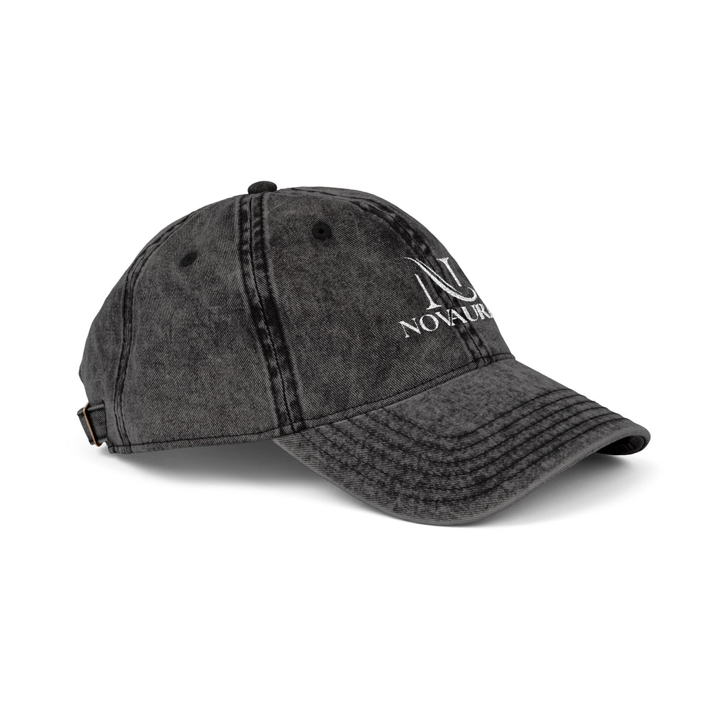 Vintage Embroidered Cap — Distressed Cotton Baseball Hat with 'NOVUREA' Logo