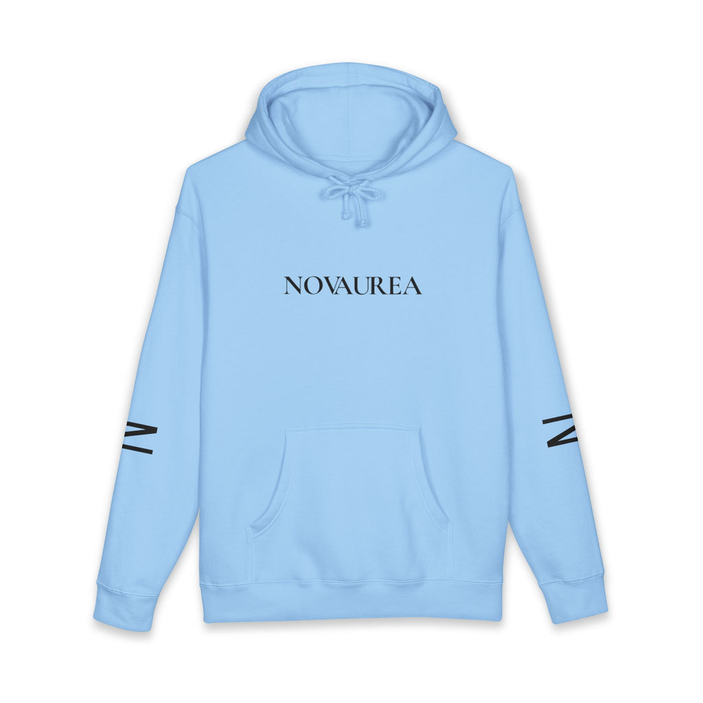 Novaurea Minimal Logo Hoodie — White Pullover with Sleeve Accents