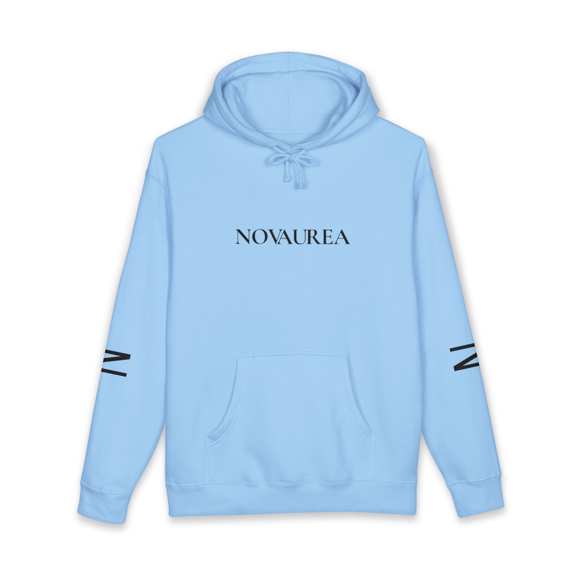 Novaurea Minimal Logo Hoodie — White Pullover with Sleeve Accents