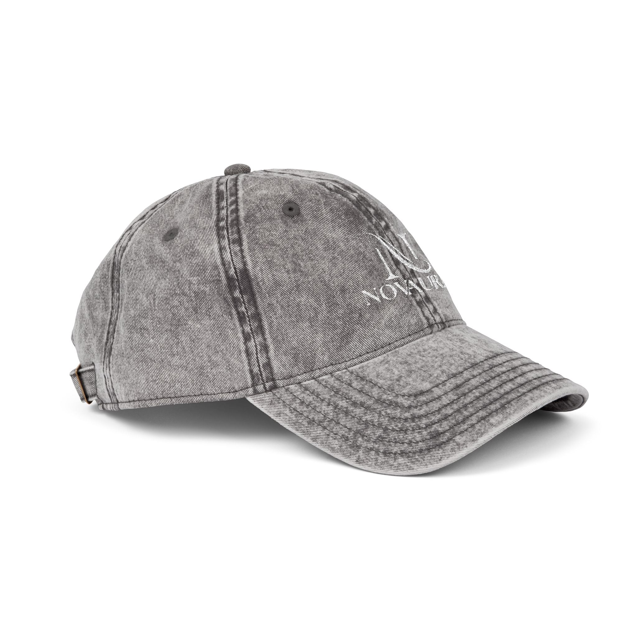 Vintage Embroidered Cap — Distressed Cotton Baseball Hat with 'NOVUREA' Logo