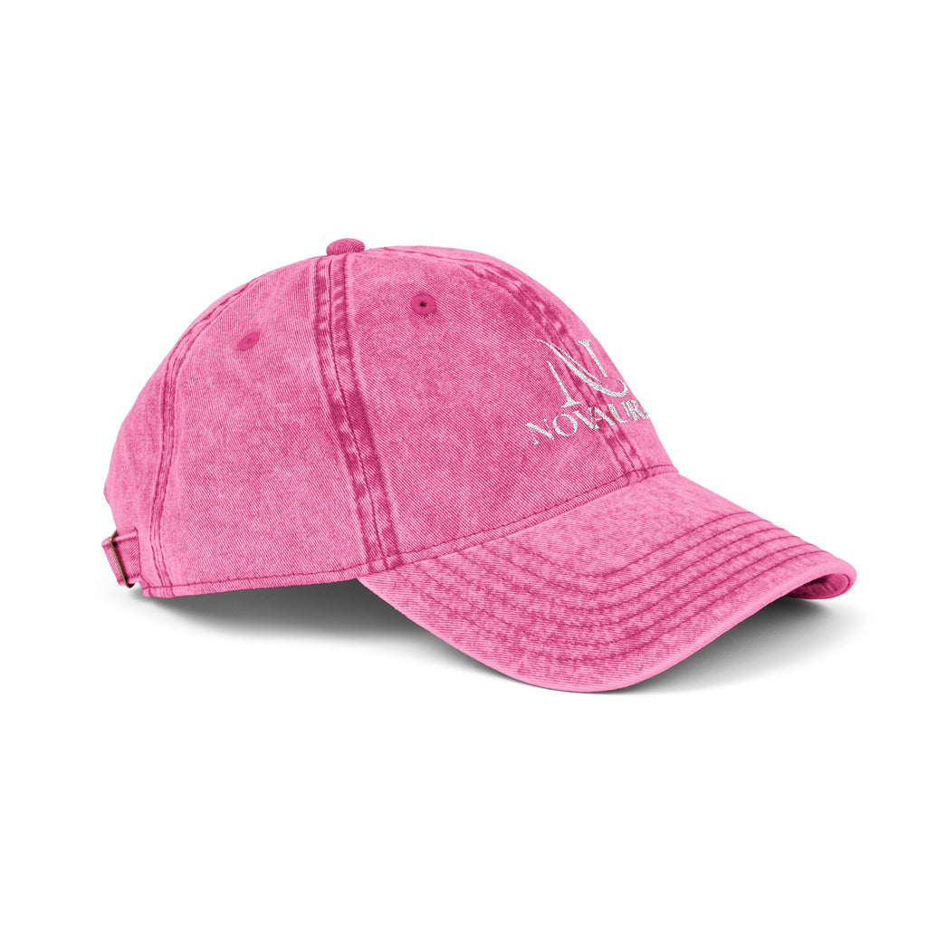 Vintage Embroidered Cap — Distressed Cotton Baseball Hat with 'NOVUREA' Logo