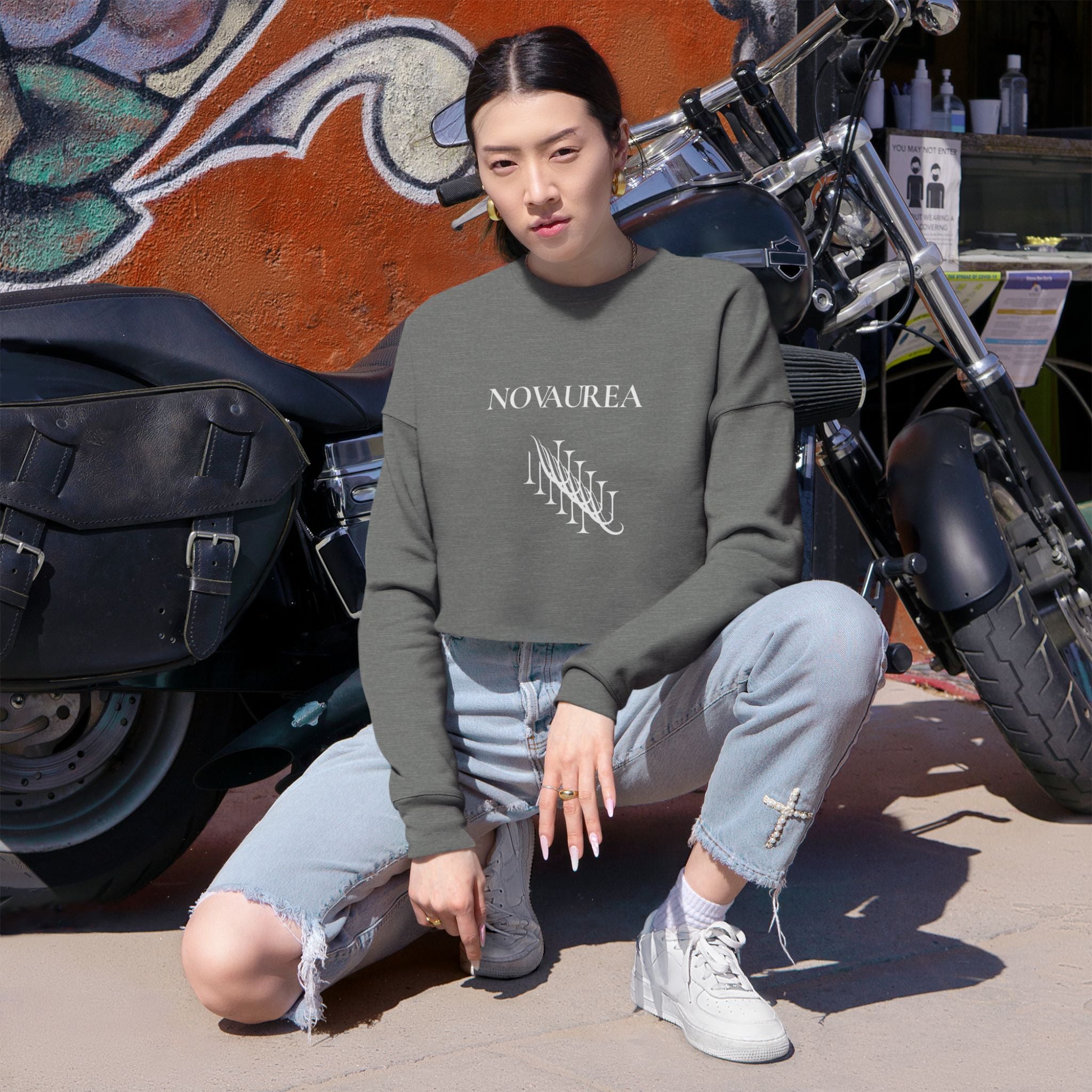 Sassy Cropped Sweatshirt — 'NOVAUREA' Minimal Logo Women's Crop Top