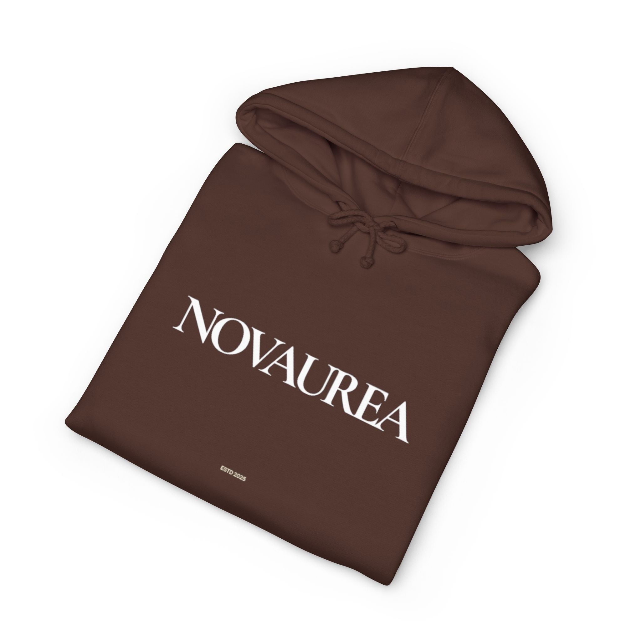 Novaurea Logo Hoodie — Brown Minimalist Streetwear Pullover