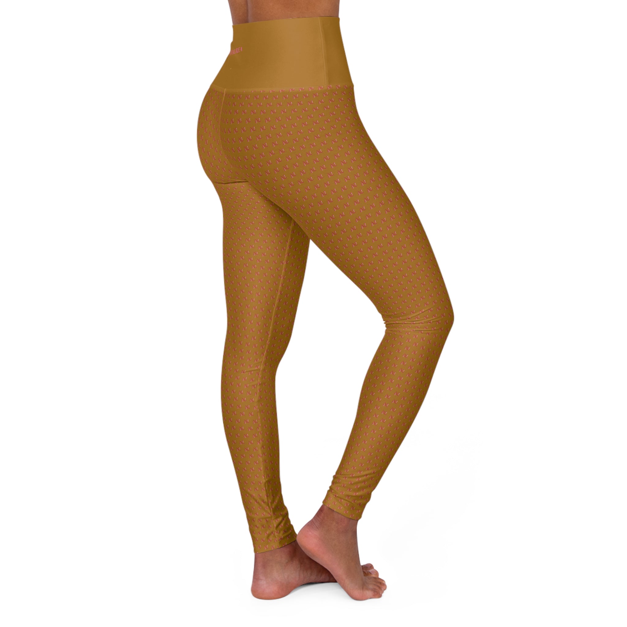 Pinkett High-Waisted Golden Yoga Leggings — Cute All-Over-Print Activewear