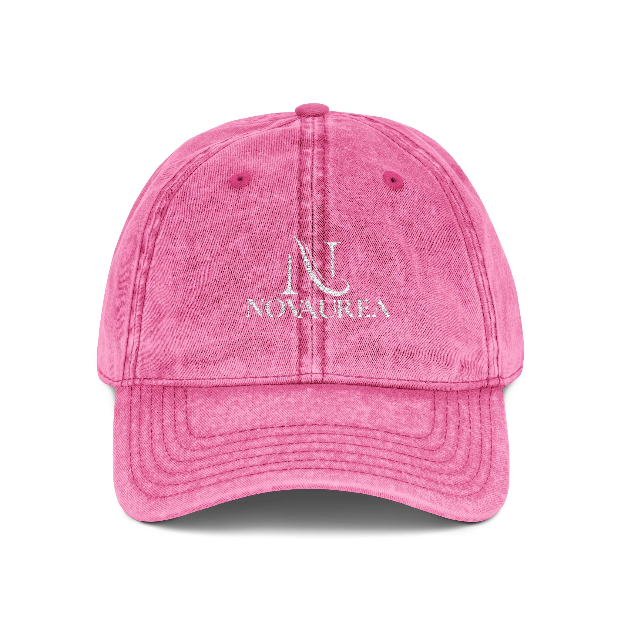 Vintage Embroidered Cap — Distressed Cotton Baseball Hat with 'NOVUREA' Logo