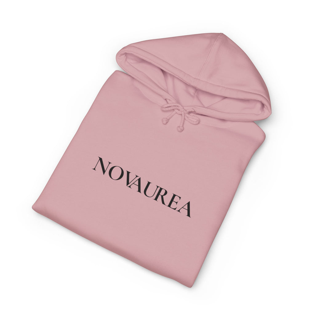 Novaurea Minimal Logo Hoodie — White Pullover with Sleeve Accents
