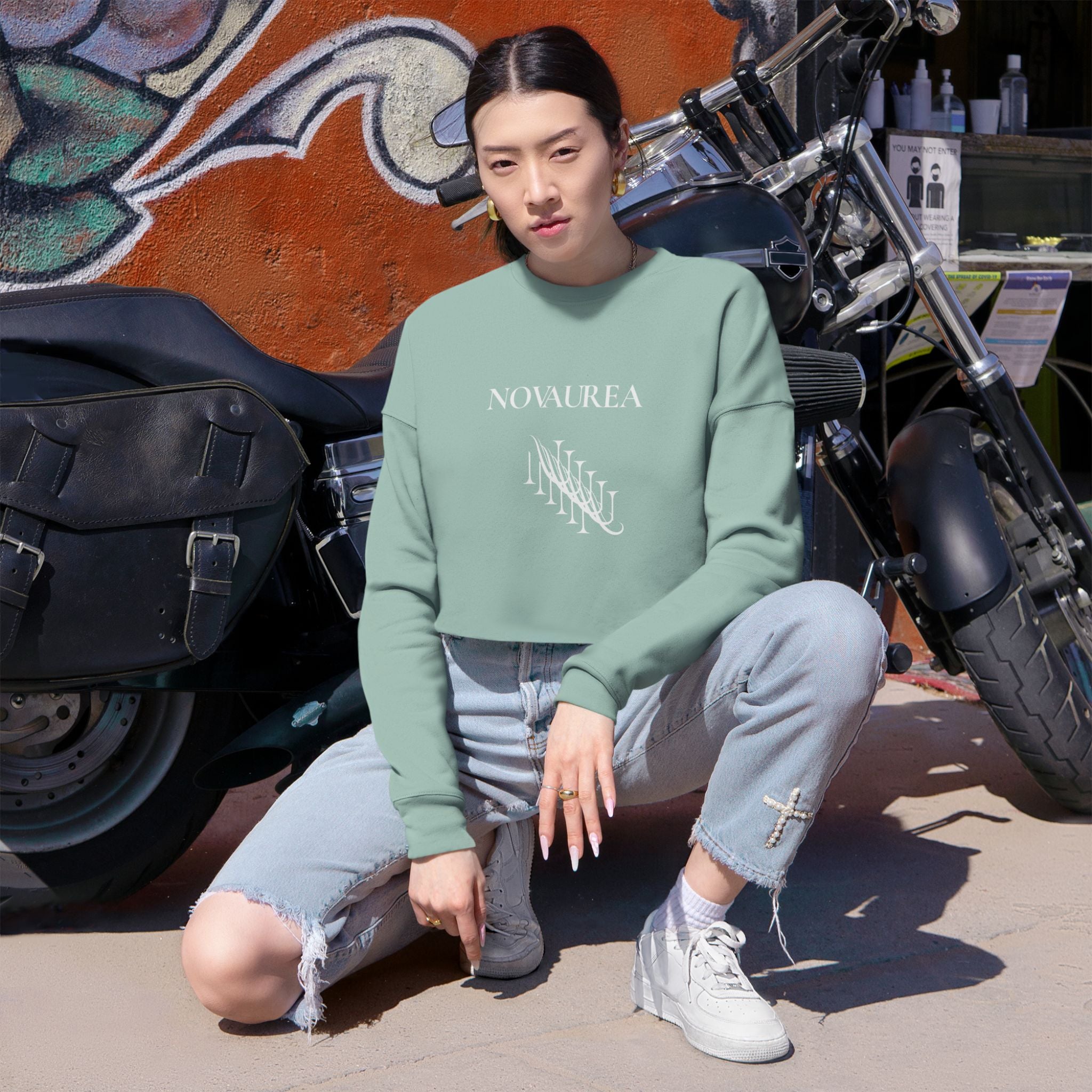 Sassy Cropped Sweatshirt — 'NOVAUREA' Minimal Logo Women's Crop Top