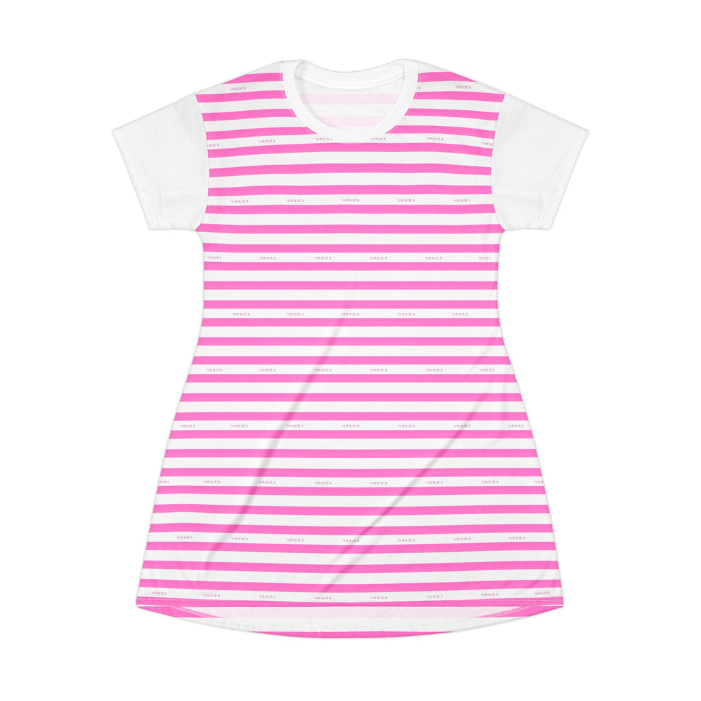 Pink Striped T-Shirt Dress — Casual Summer A-Line Tee Dress