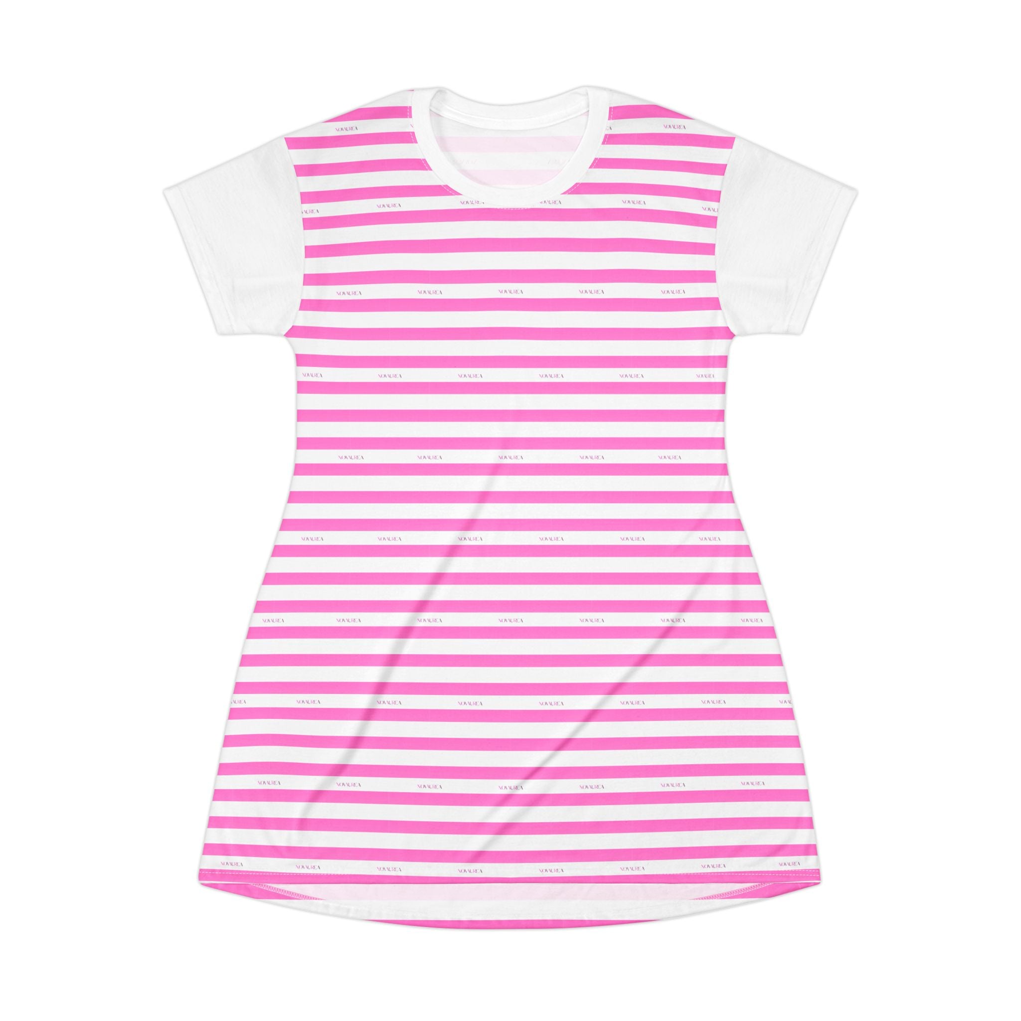 Pink Striped T-Shirt Dress — Casual Summer A-Line Tee Dress