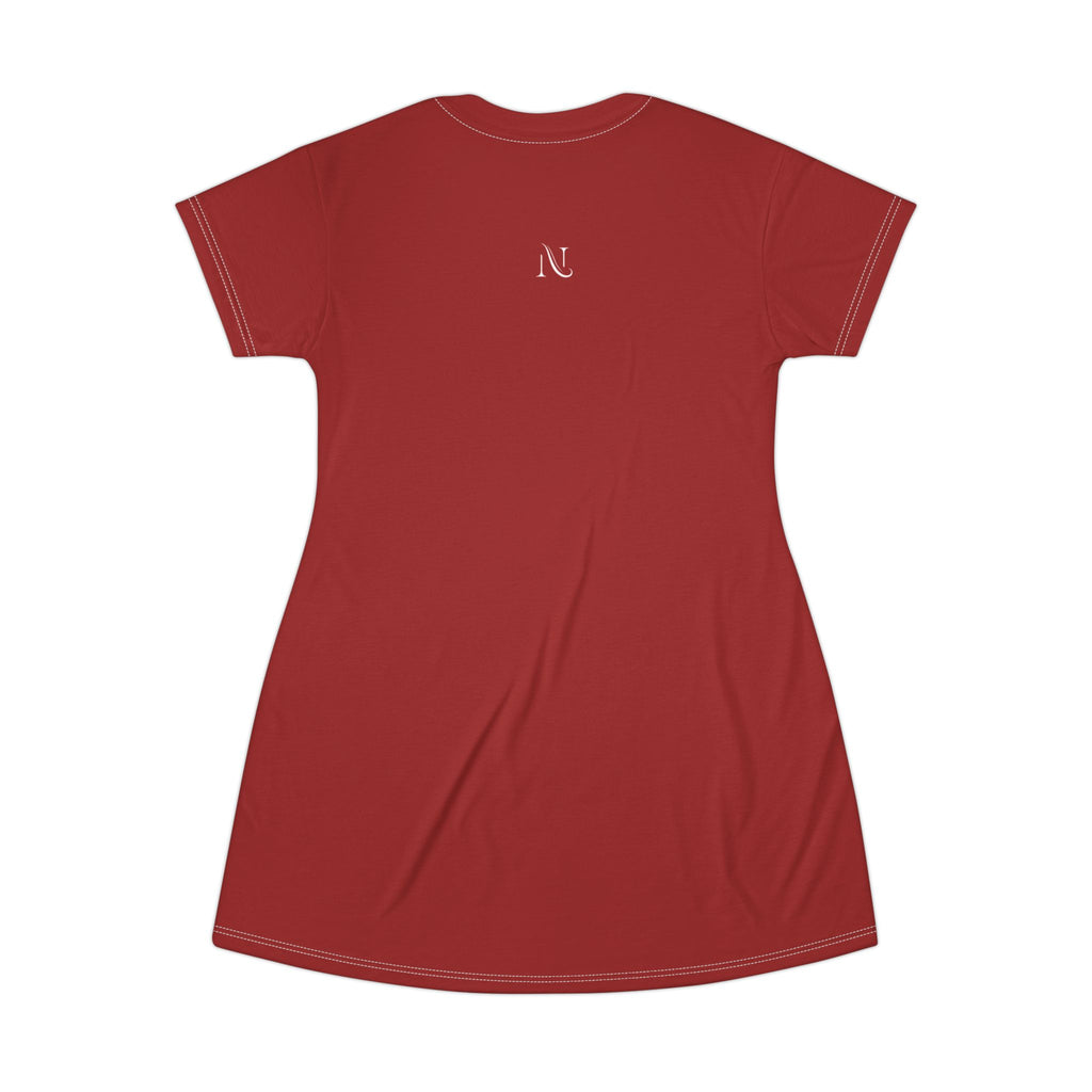 T-Shirt Dress — Minimal 'Nova Area' Logo Red AOP Dress