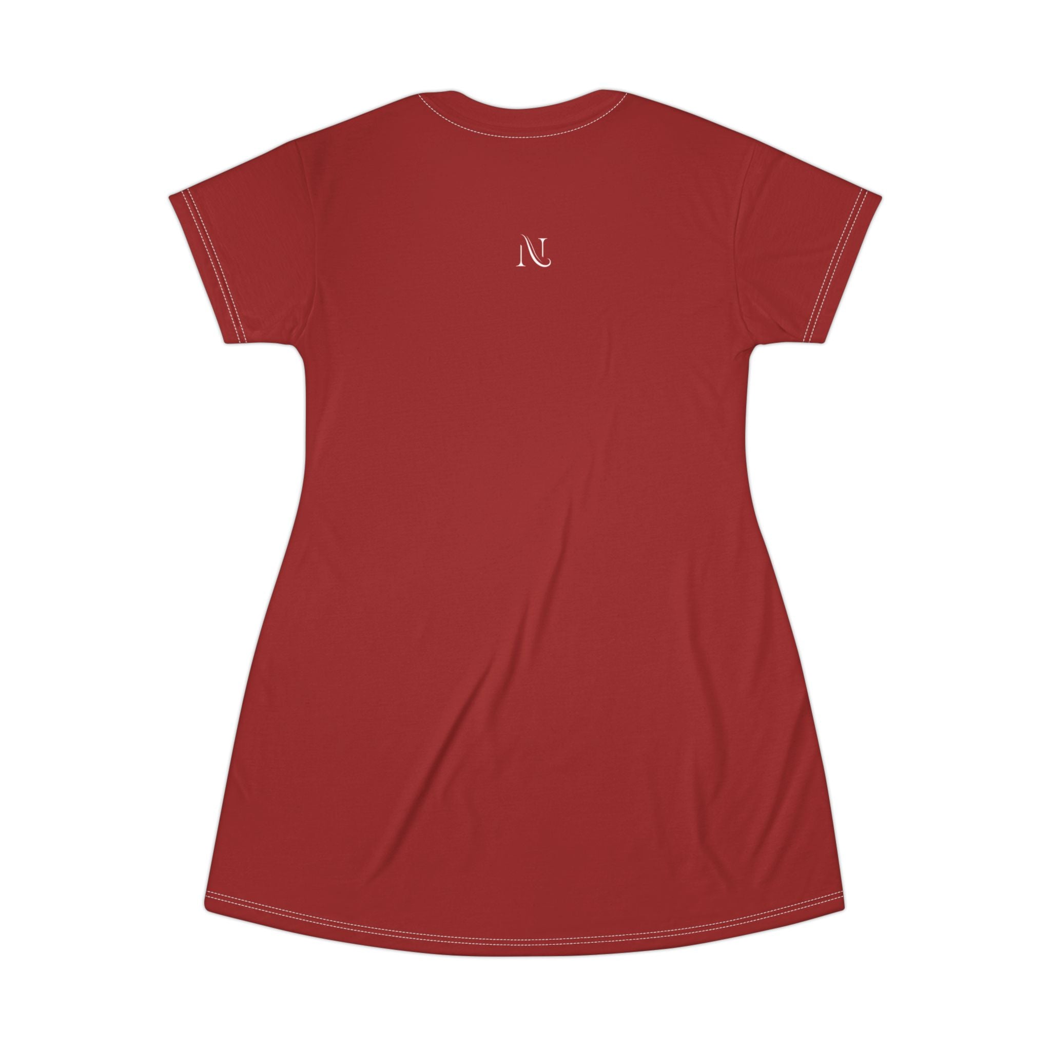 T-Shirt Dress — Minimal 'Nova Area' Logo Red AOP Dress
