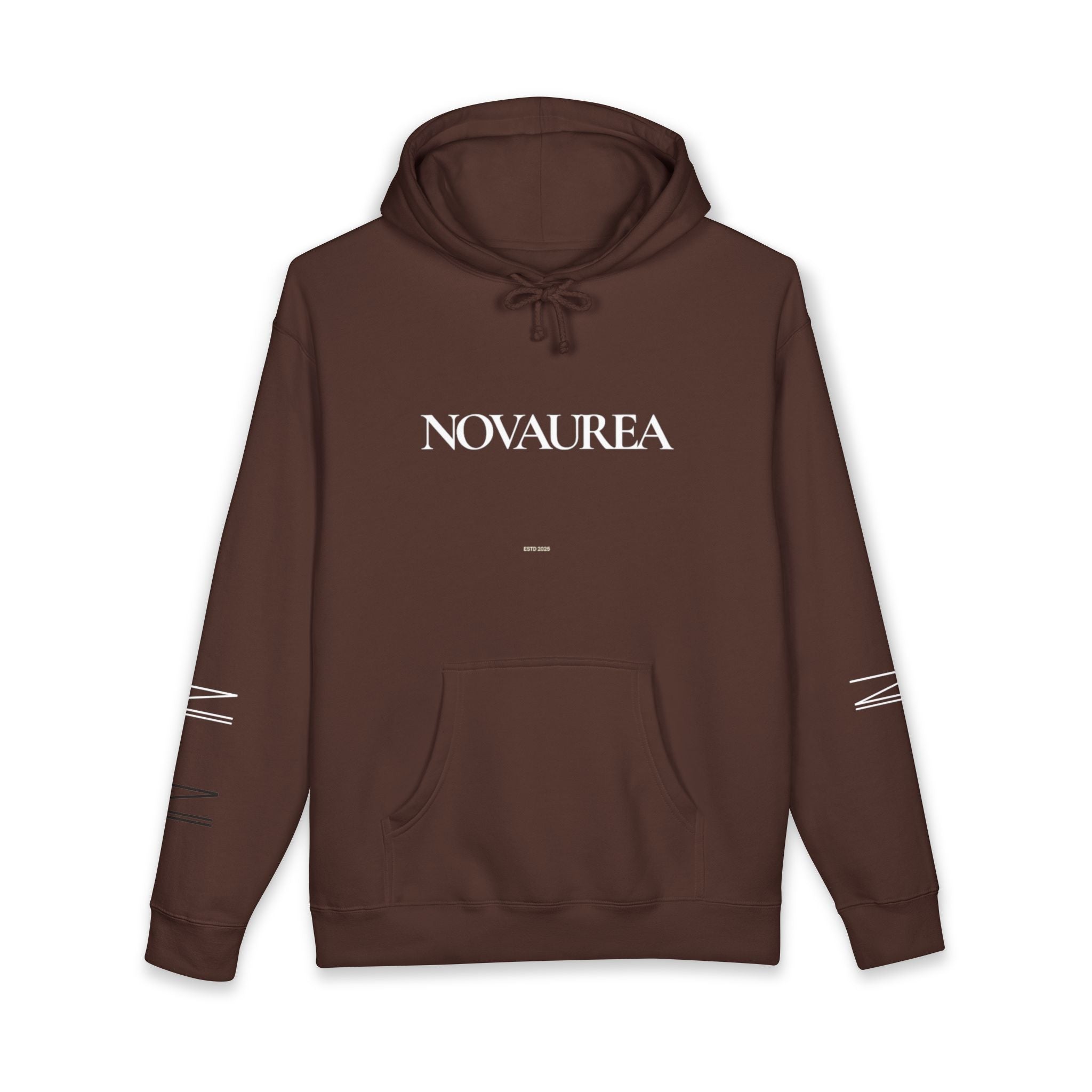 Novaurea Logo Hoodie — Brown Minimalist Streetwear Pullover