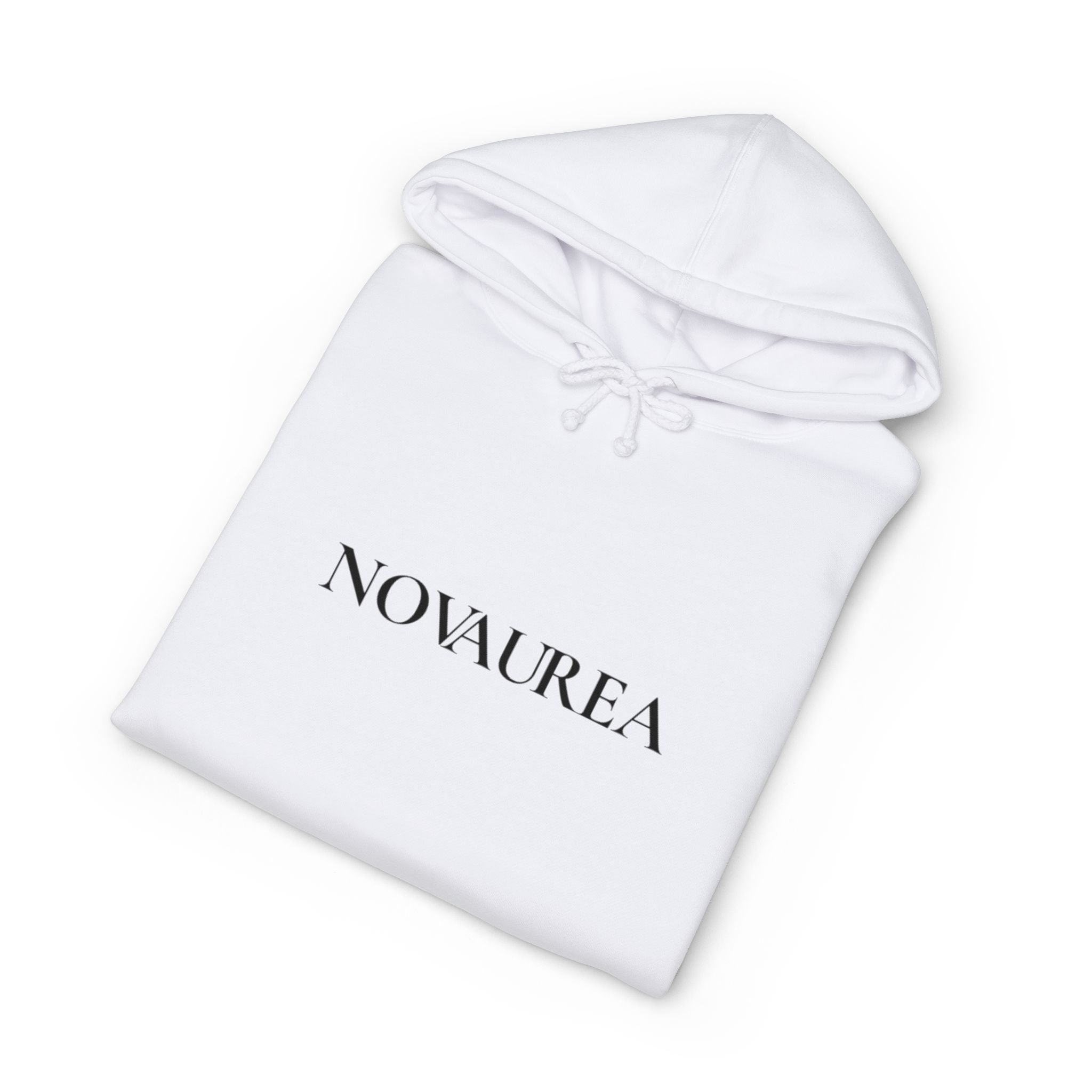 Novaurea Minimal Logo Hoodie — White Pullover with Sleeve Accents