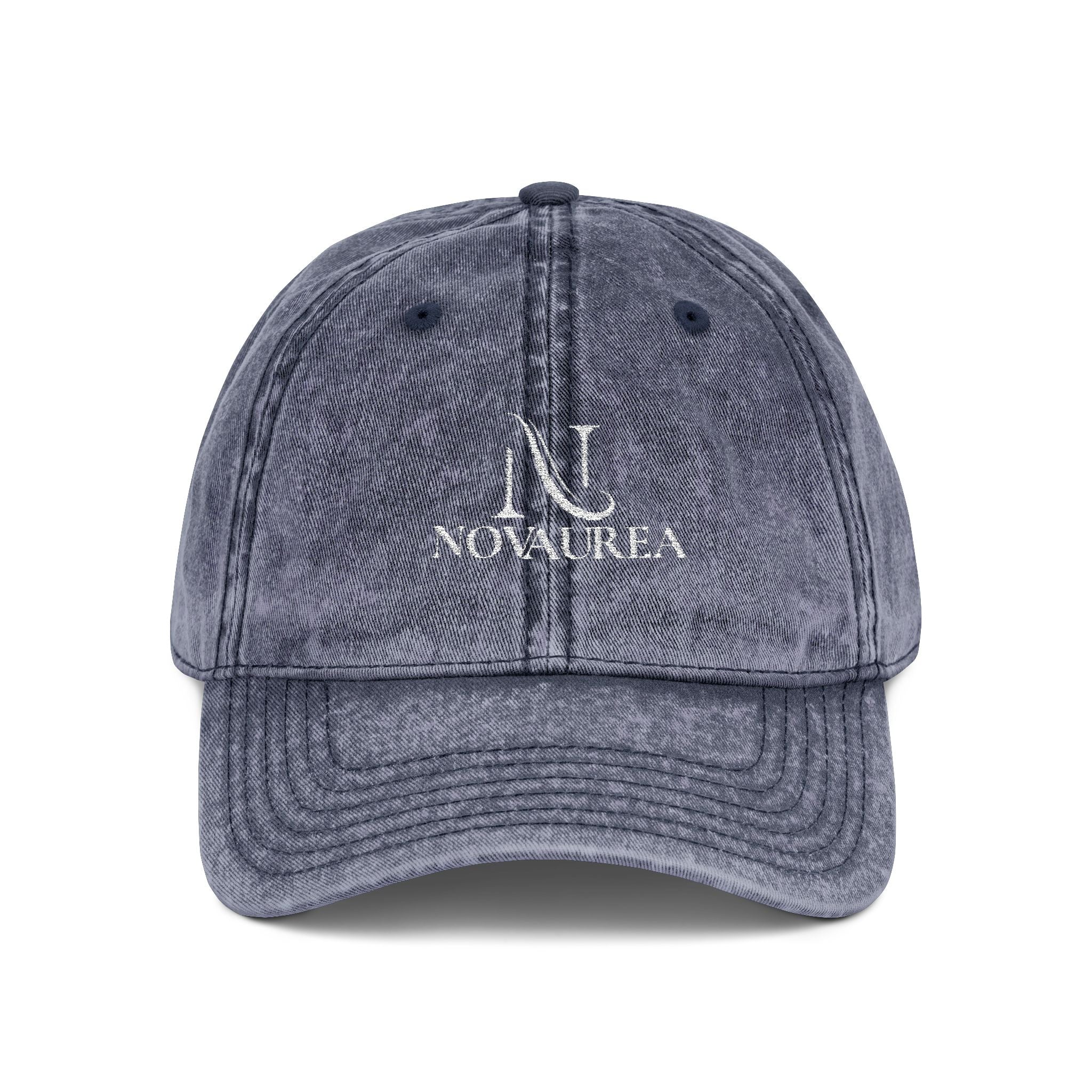 Vintage Embroidered Cap — Distressed Cotton Baseball Hat with 'NOVUREA' Logo