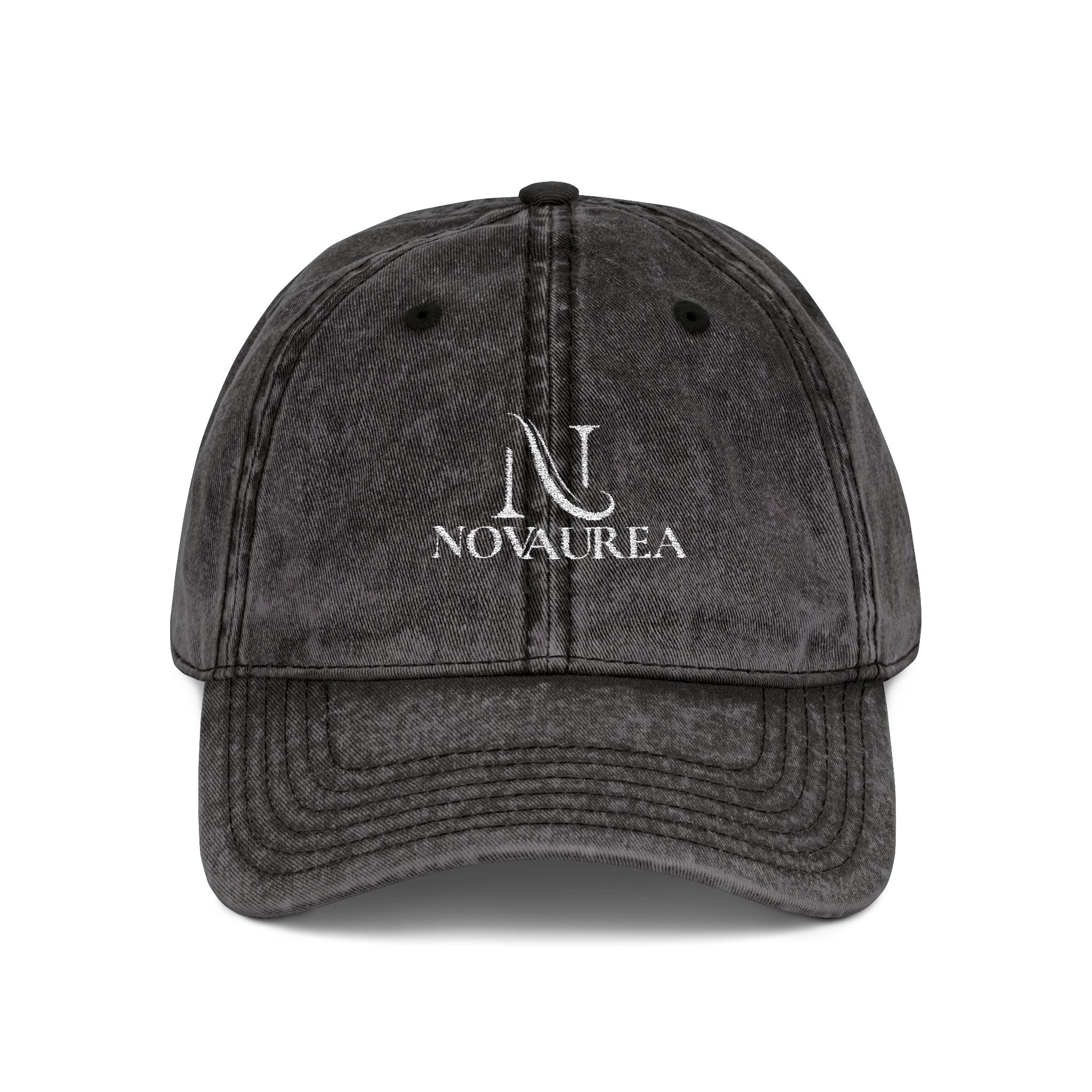 Vintage Embroidered Cap — Distressed Cotton Baseball Hat with 'NOVUREA' Logo