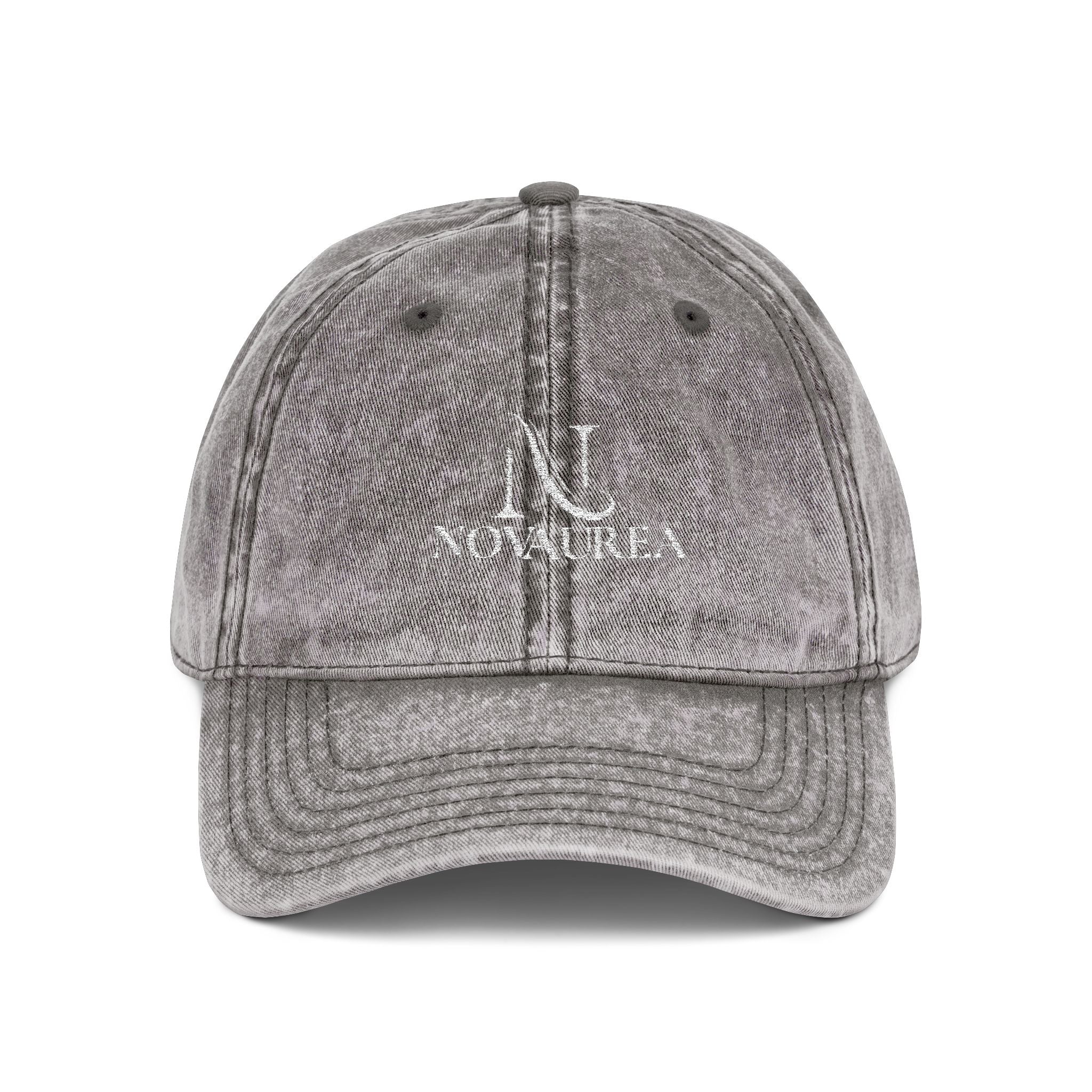 Vintage Embroidered Cap — Distressed Cotton Baseball Hat with 'NOVUREA' Logo