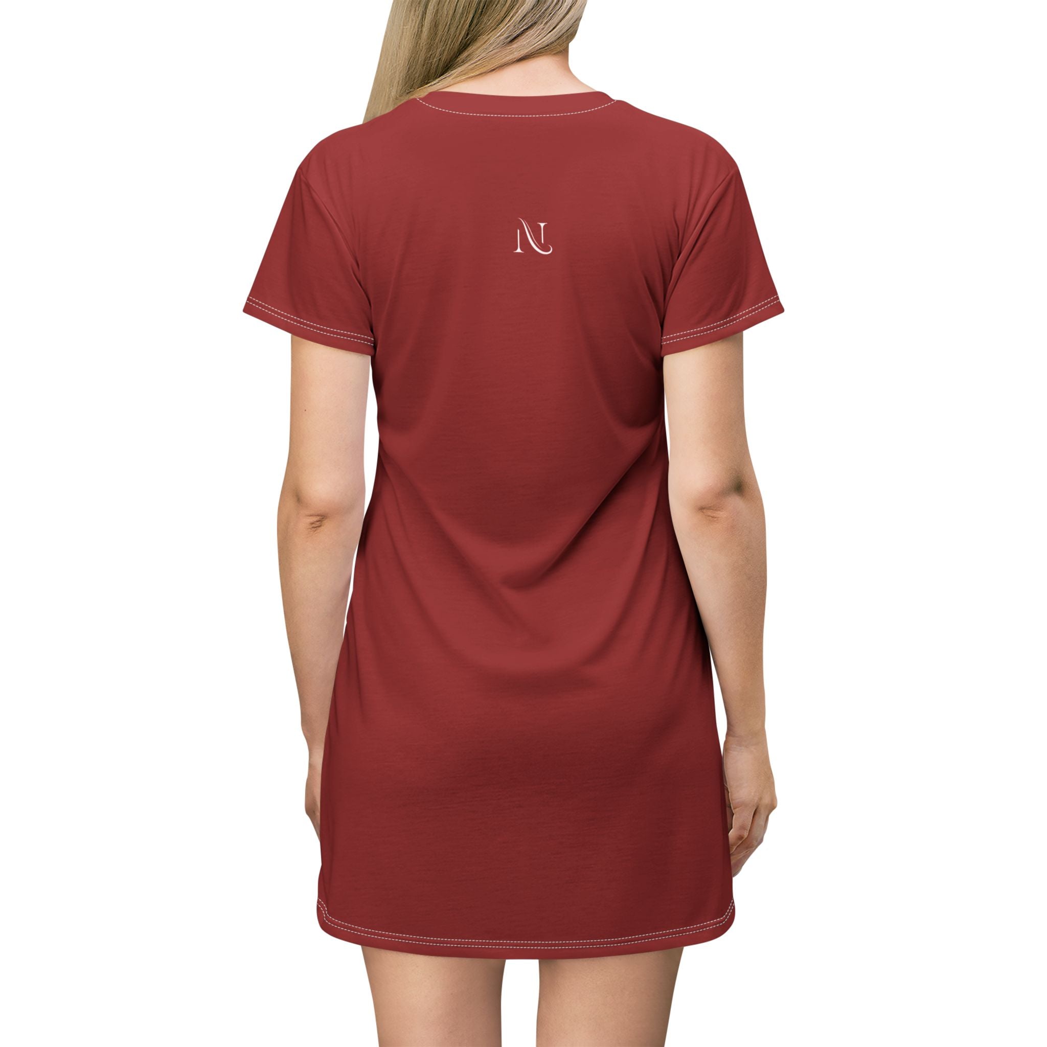 T-Shirt Dress — Minimal 'Nova Area' Logo Red AOP Dress
