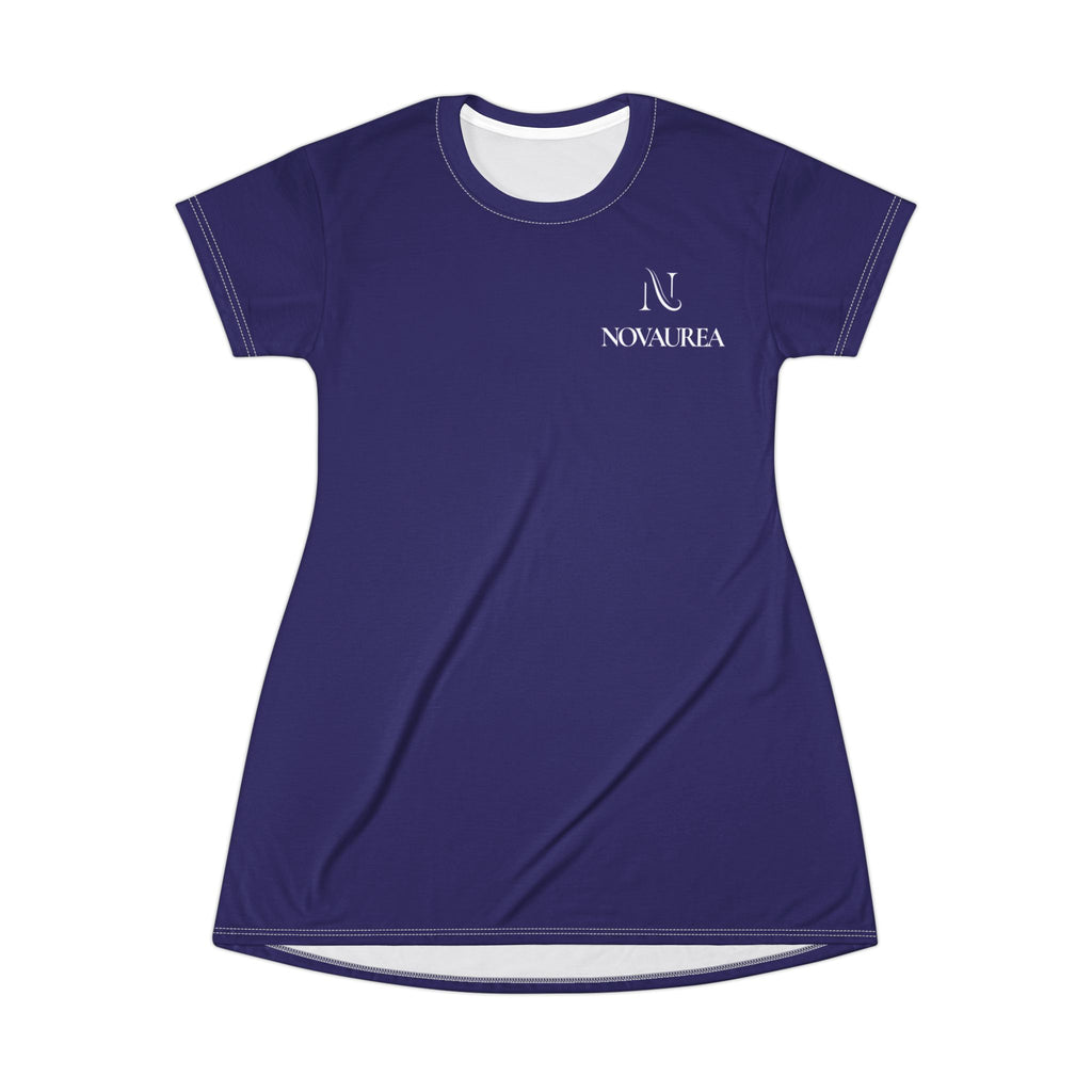 Copy of T-Shirt Dress — Minimal 'Nova Area' Logo Navy Blue AOP Dress