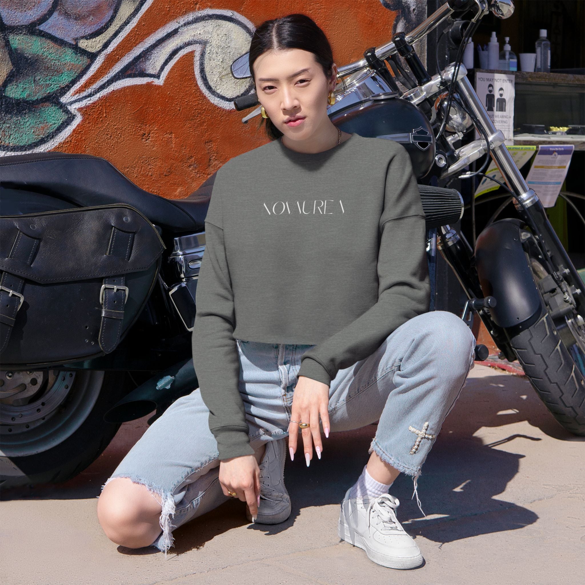 Cropped Sweatshirt — 'Nova Reva' Minimal Logo Cropped Crewneck