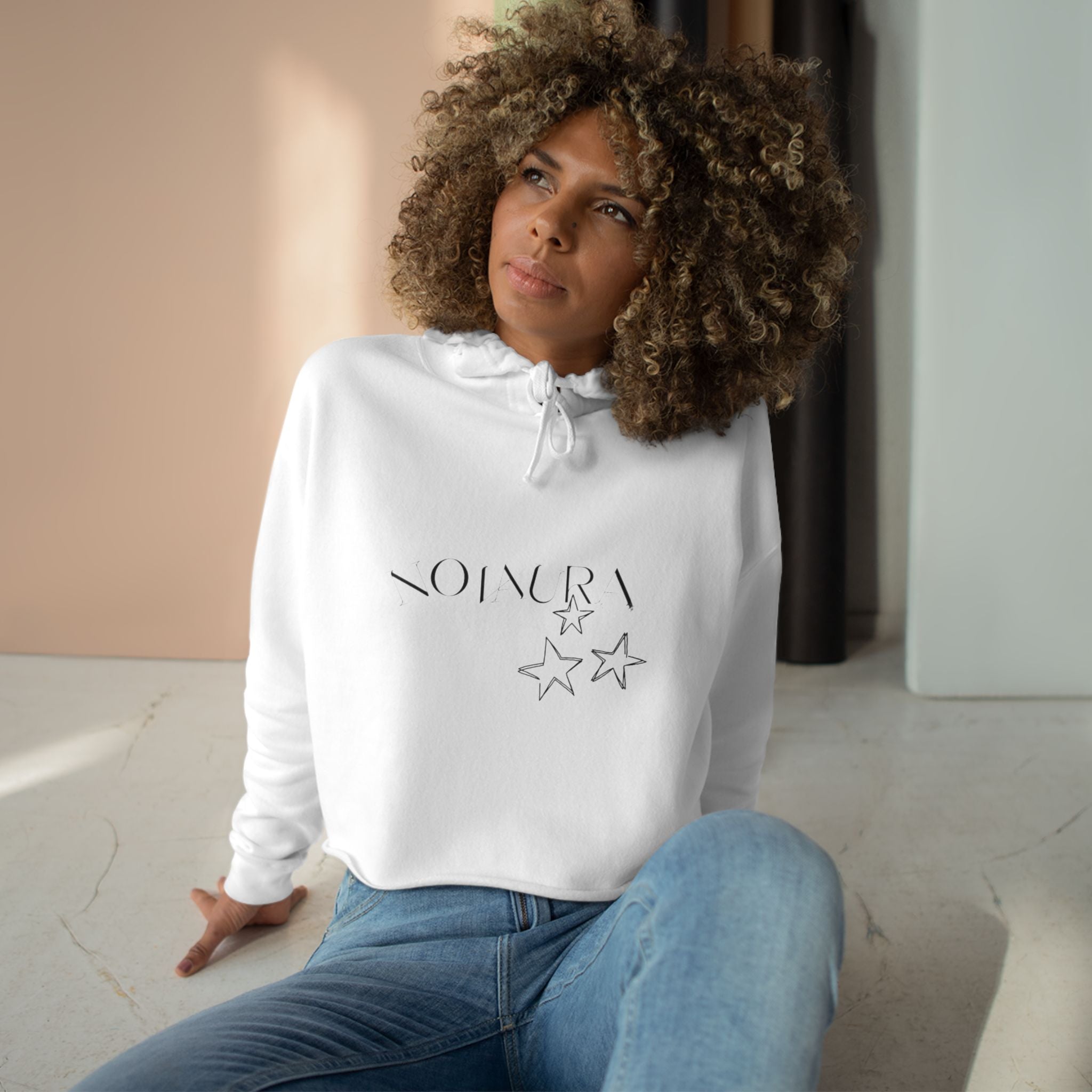 Cropped Hoodie — Minimal Monogram Star Logo, Casual Streetwear Crop Sweatshirt