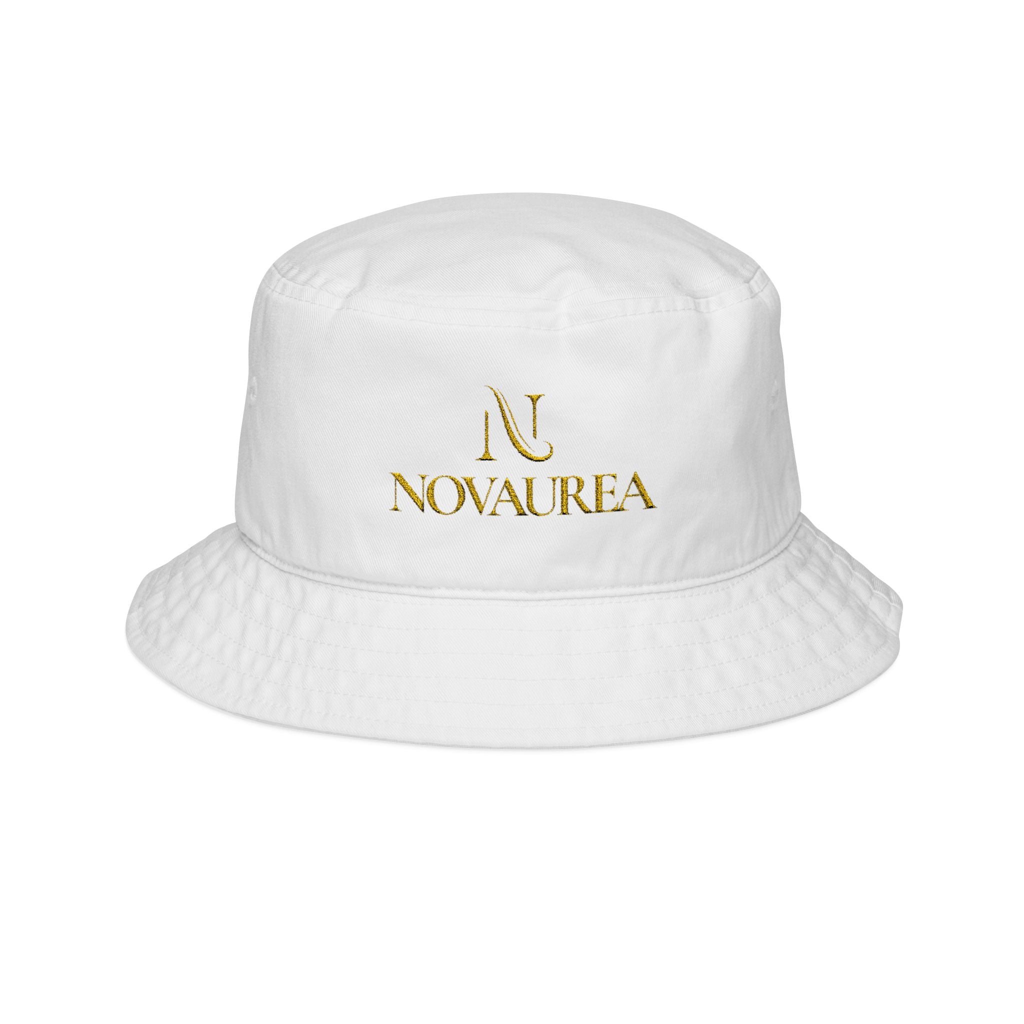 Aurea Embroidered Bucket Hat — Gold Logo Cotton Sun Hat
