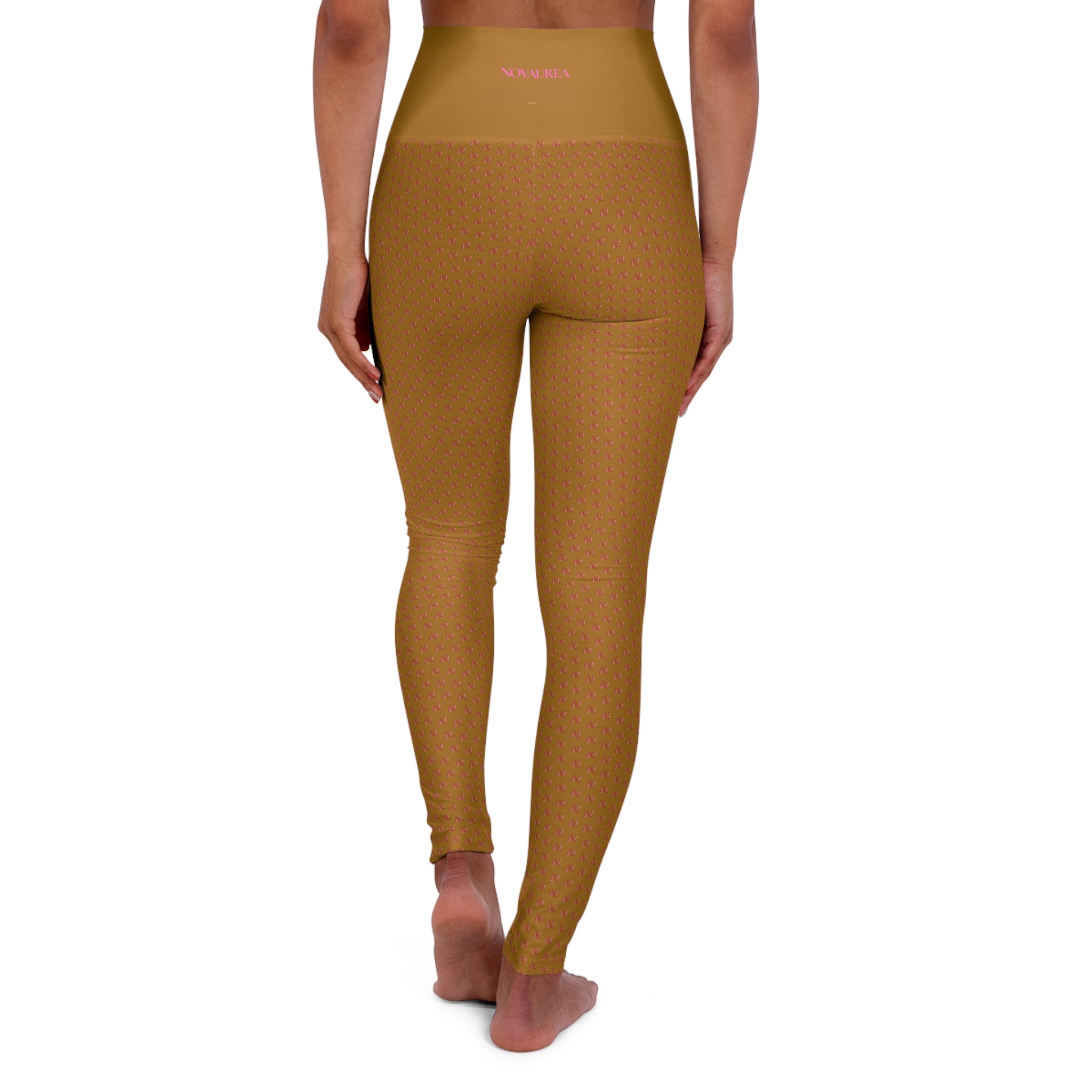 Pinkett High-Waisted Golden Yoga Leggings — Cute All-Over-Print Activewear