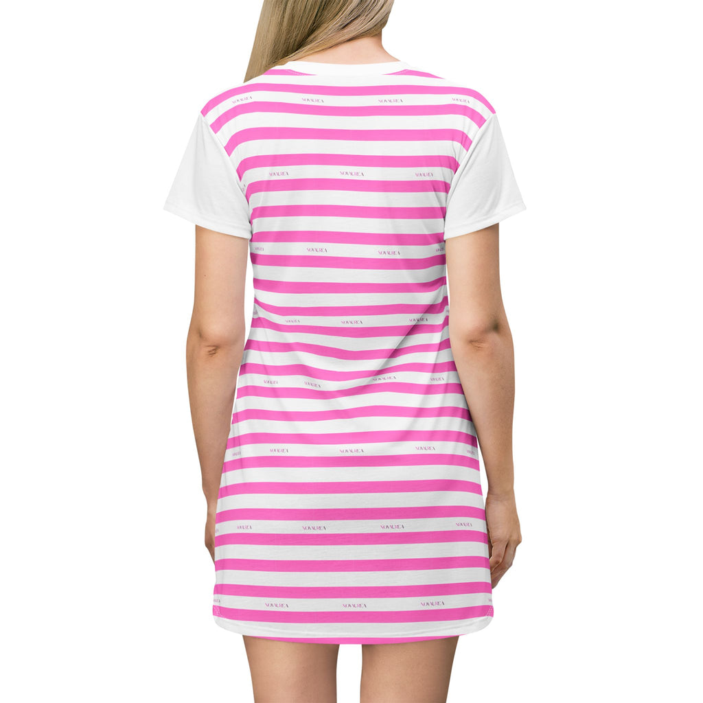 Pink Striped T-Shirt Dress — Casual Summer A-Line Tee Dress