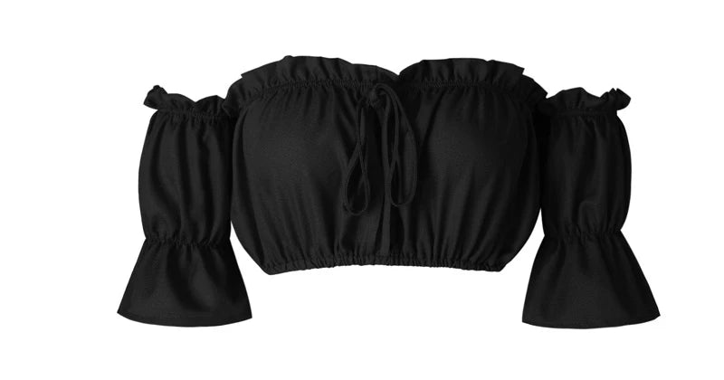 Crop tops women 2024 summer lantern sleeve sexy strapless beach tops plus size red black white ruched crop top