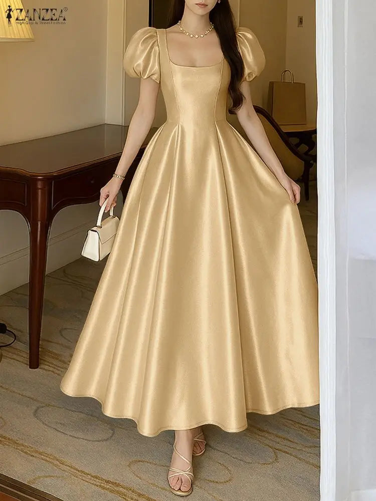 The Celeste Satin Evening Dress – Pearl White